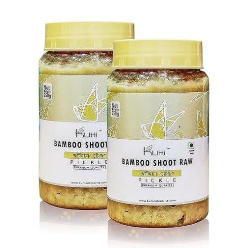 KUHI ENTERPRISE Kuhi's Bamboo Shoot (Raw) Pickle No Preservatives Spicy Pickle Homemade Tasty & Pure Natural Healthy Ingredients ( Pack of 2 x 250gms)