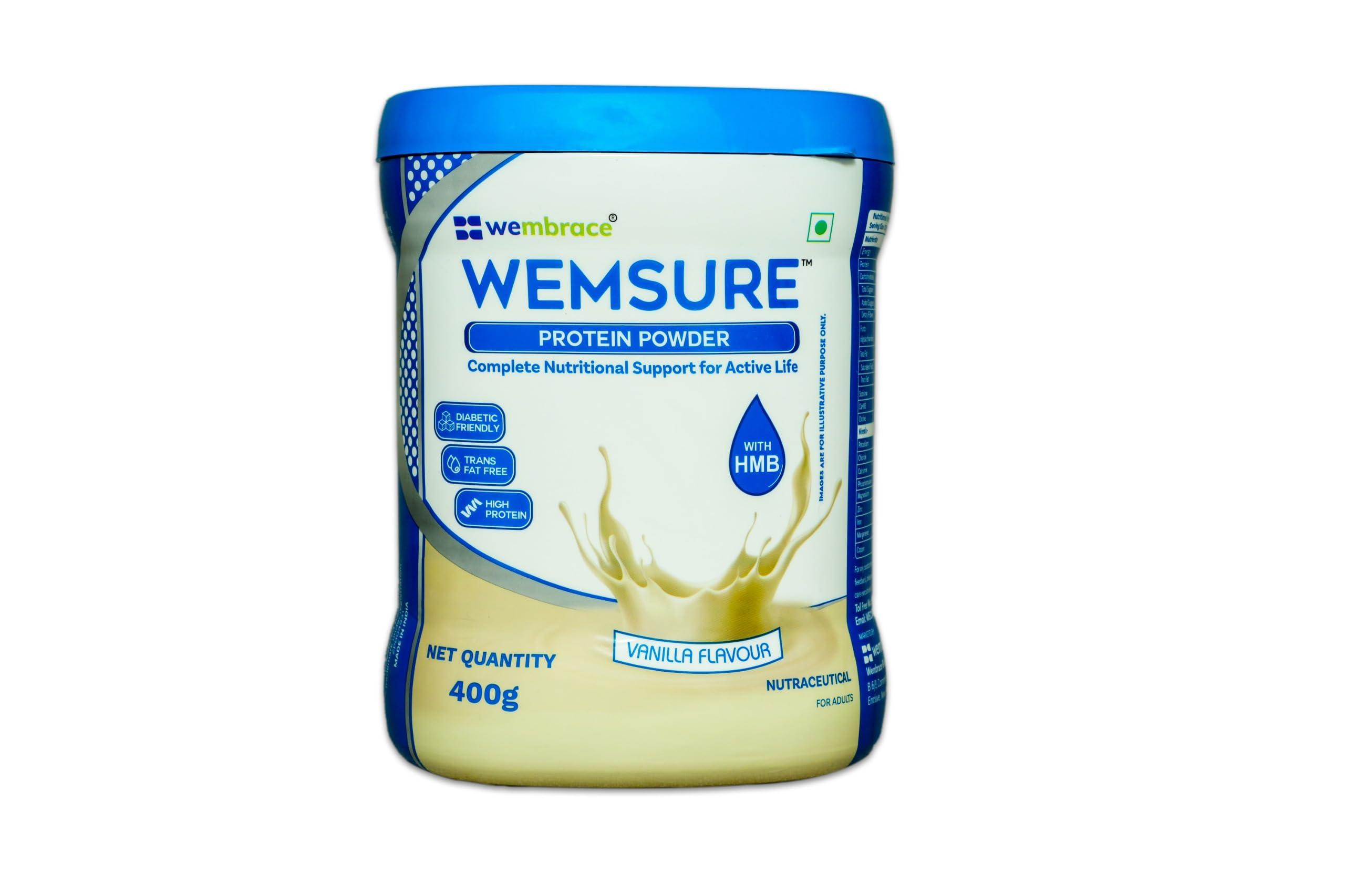 Wemsure Wemsure High Protein Powder with HMB - Diabetic-Friendly, Trans Fat-Free, Vanilla Flavor, 400g - Daily Protein Supplement with Multivitamins & Minerals
