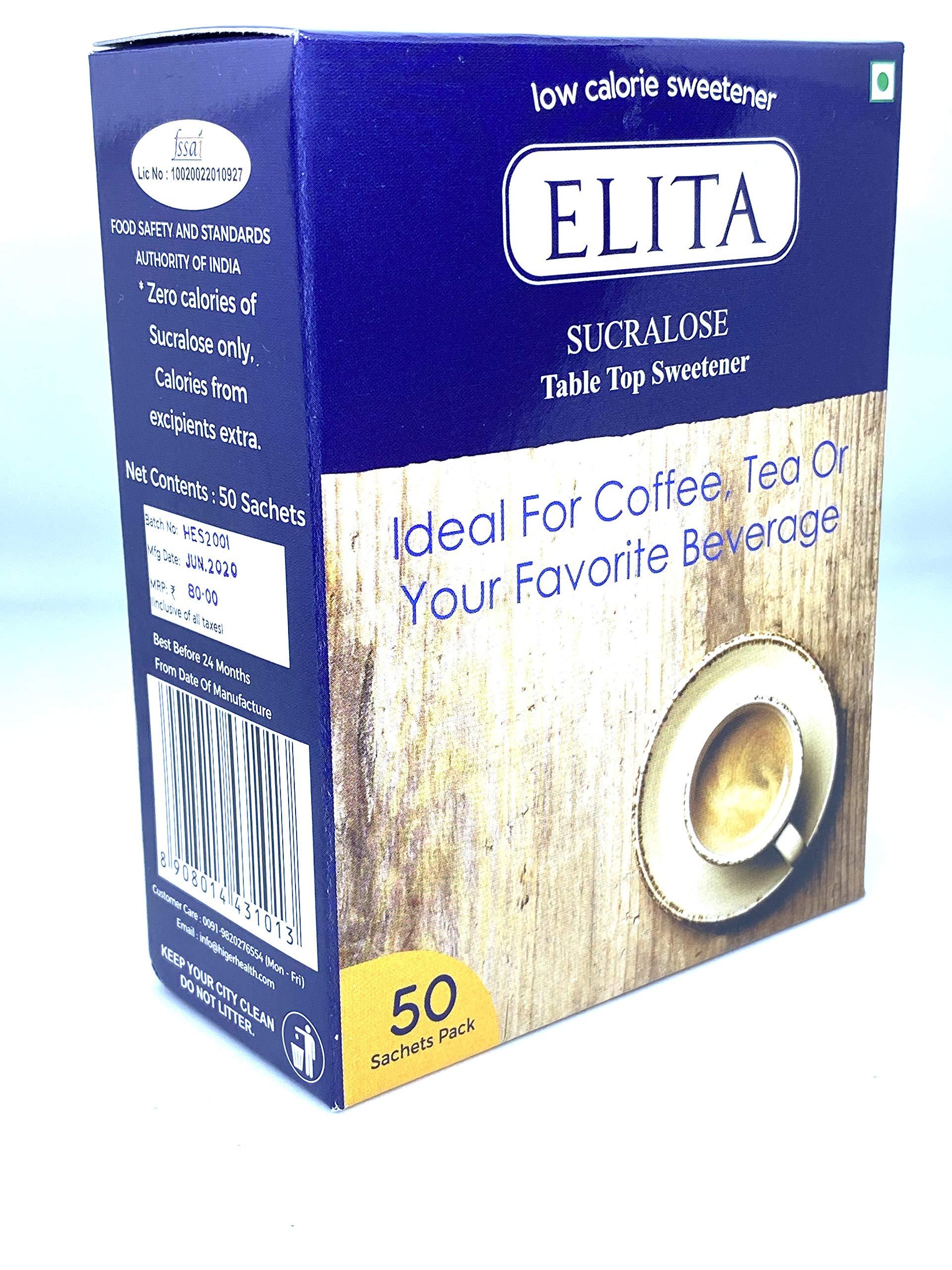 ELITA ELITA Sucralose (50 Sachets X Pack of 2) - Sugar Free Powder, Low Calorie Sweetener For Healthy Life, Lactose Free, Tastes Like Sugar, Ideal for Daily Beverages, Cooking, and Baking