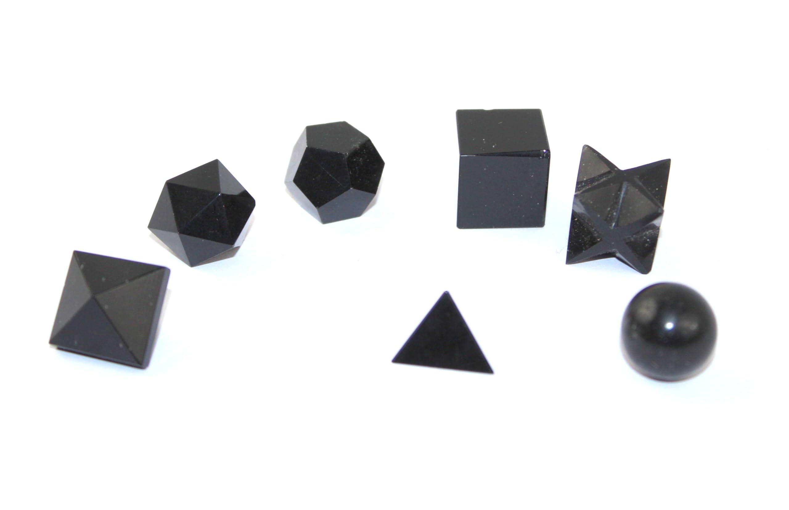 Jet International Crystal Jet Black Obsidian Sacred Geometry Sets Free Booklet jet International Crystal Therapy 7 Stone Platonic Solid Merkaba Star w/ Velvet Pouch Attractive Cleansing