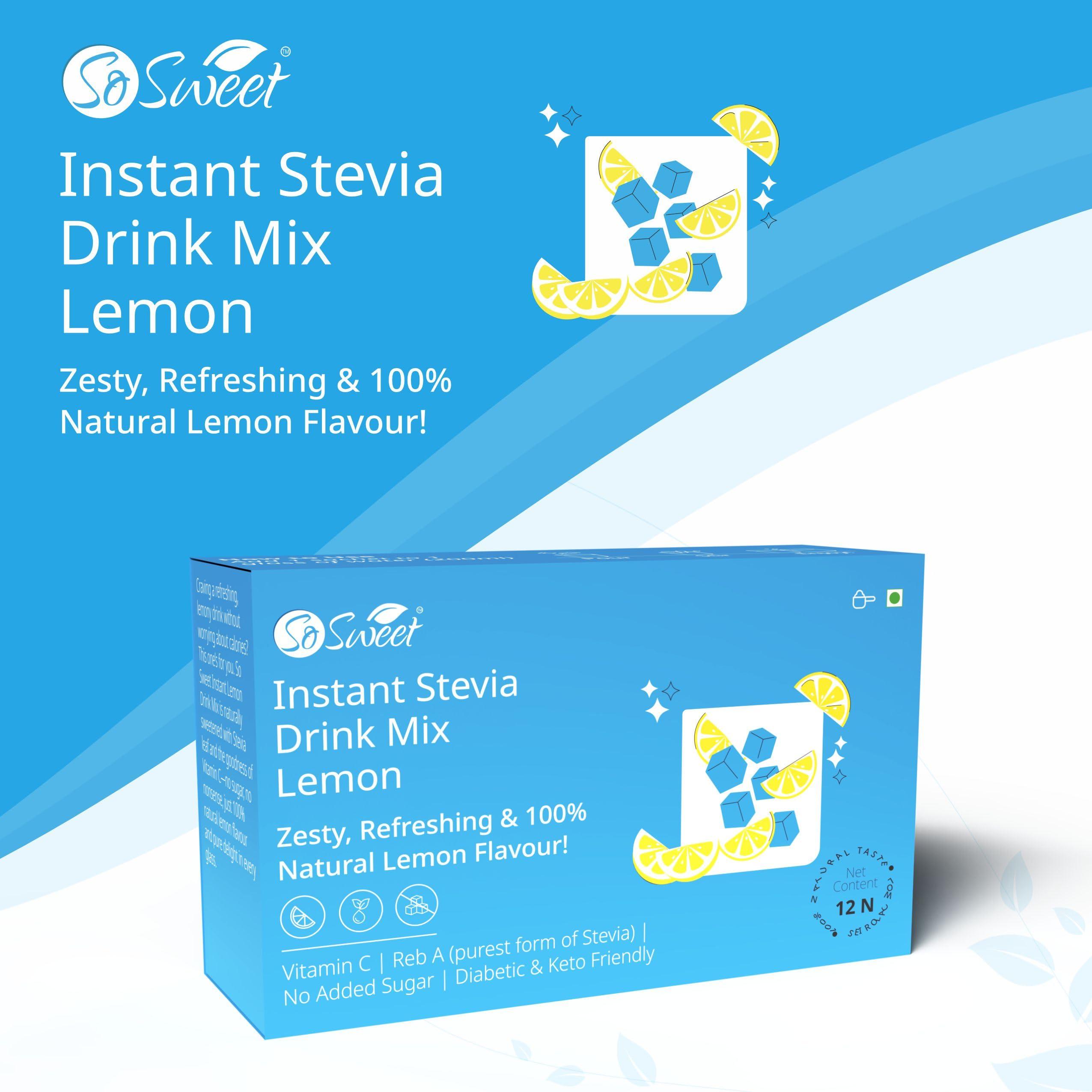 So sweet So Sweet Stevia Lemon Instant Drink Mix Sugar Free | Zero Calories| Enrich with Vitamin C | 12 Sachets