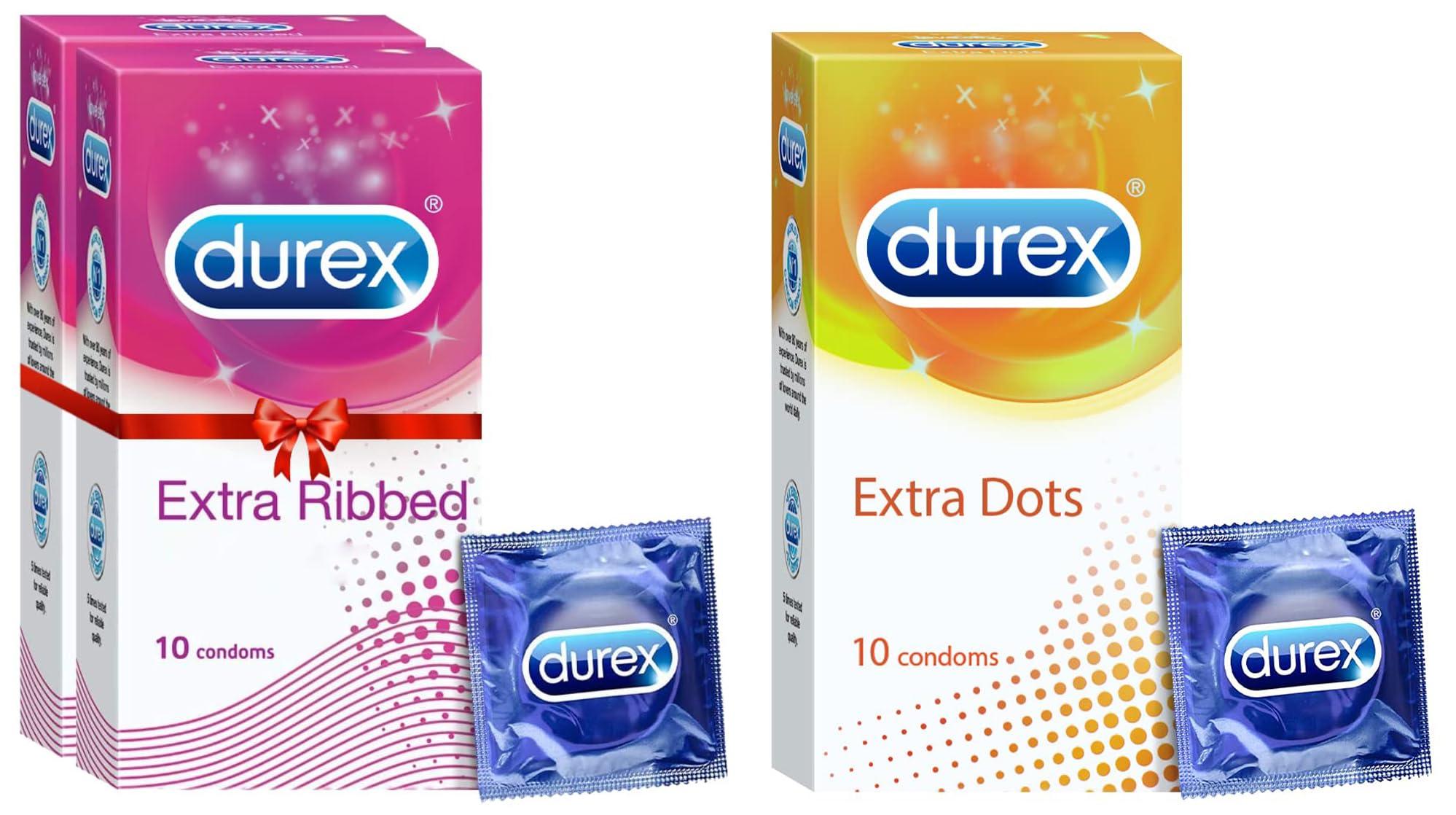Durex Durex Extra Ribbed Condoms For Men - 10 Count (Pack Of 2) | Ribbed And Dotted For Extra Stimulation | Suitable For Use With Lubes & Toys