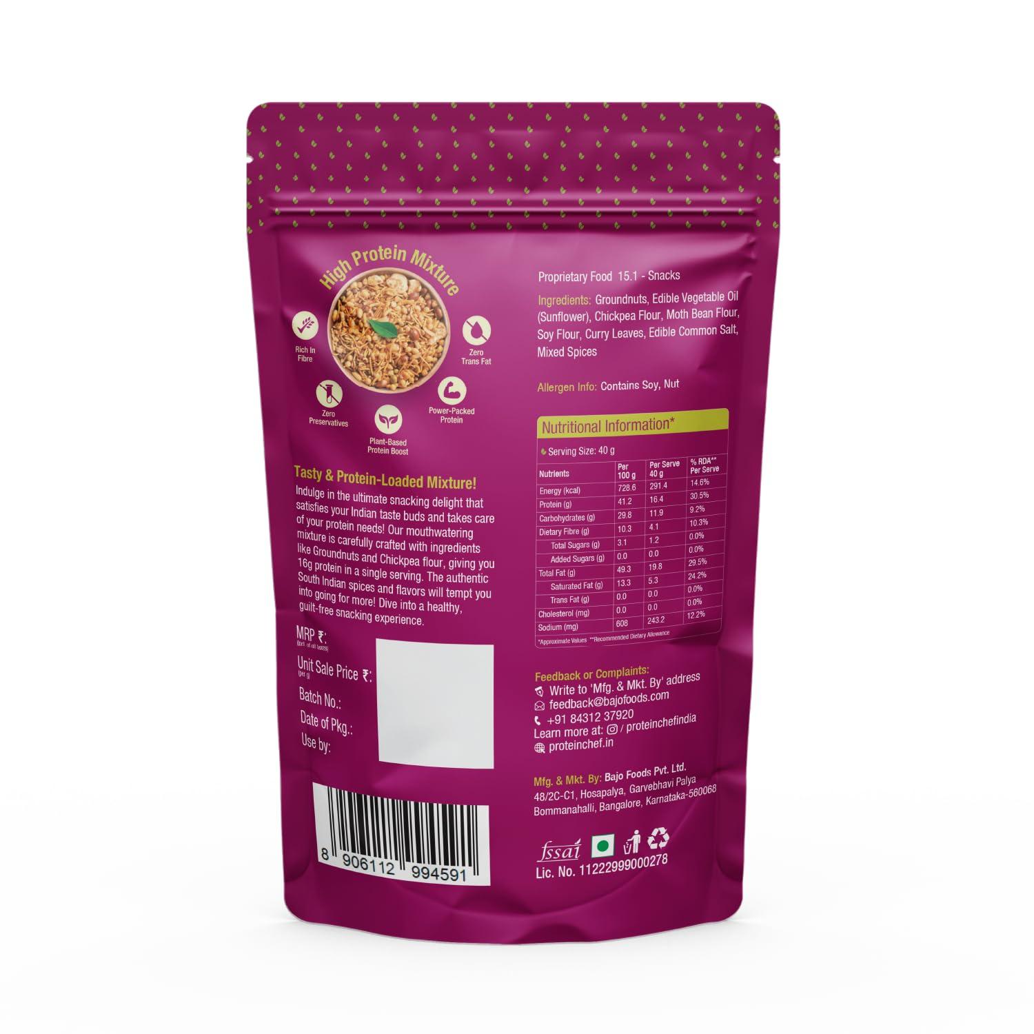 Protein Chef Protein Chef High Protein Snacks South Mixture Namkeen (180g) | 16gm Max Protein per Serve| Guilt free Healthy Snacks | Kerala Mixture style Sugar Free Snacks | Vegan Diet Snacks for Kids, Seniors