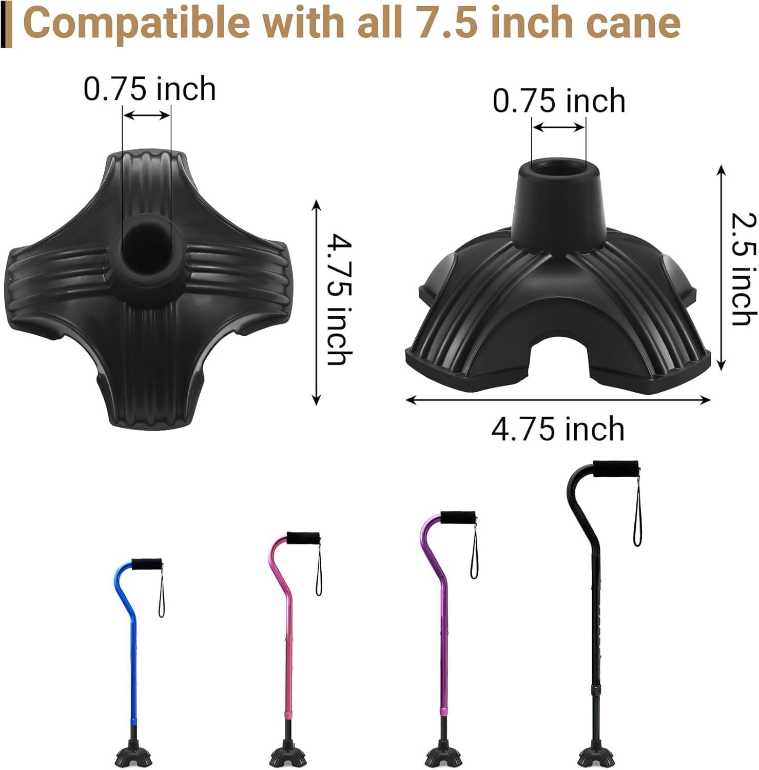 MCP MCP Self Standing Quad Base Replacement for Most Walking Canes, Walking Sticks, Folding Canes or Offset Quad Pod or Tripod Canes - 4 Prong Rubber Cane Foot Pad Big (Black)