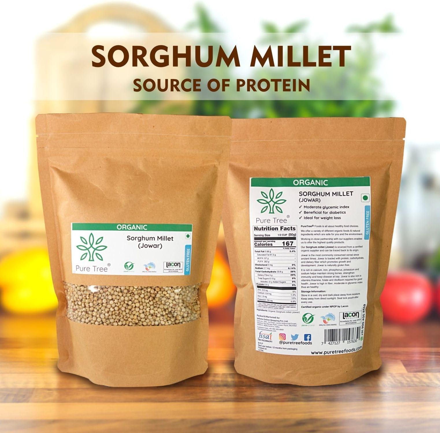 Pure Tree Pure Tree Certified Organic Jowar Millet | 900 g | Sorghum Millet | Jawari Whole Grain | Jowar Organic Unpolished Millet Jonnalu | Gluten-Free Organic Millet