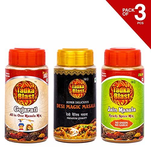 Tadka Blast Tadka Blast Gujarati Masala, Jain Masala, Desi Magic Ready Mix Masala, Natural Ingredients Oils No Artificial Colour No Added Preservative, Kitchen Masala Spice Seasoning, Pack of 3 pcs (100 Gms Each)
