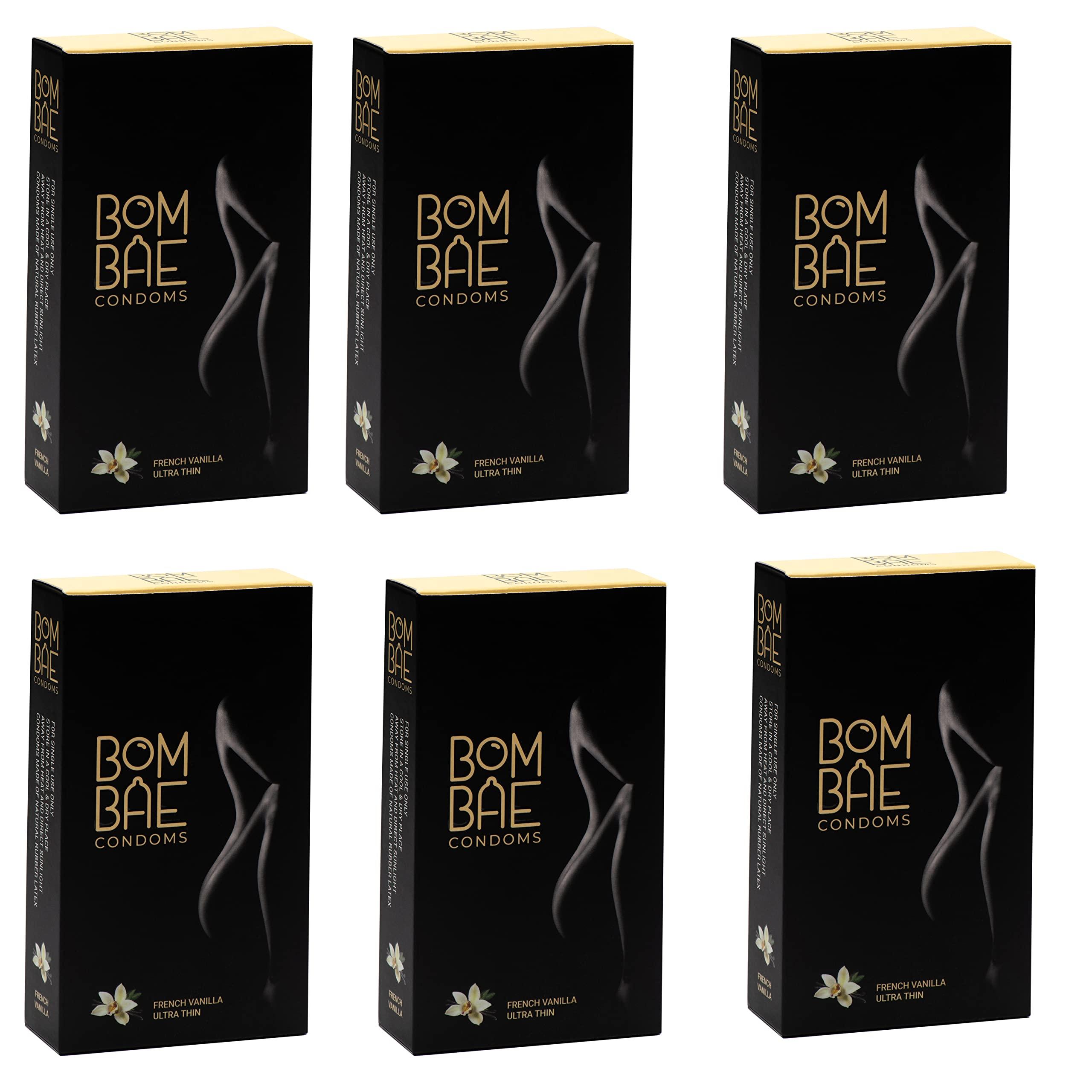 BOMBAE BOMBAE condoms French Vanilla Ultra Thin, Pack of 6 condoms for men family pack flavour Combo Pack of 6 (10 pieces per pack) 60 condom combo pack offer men