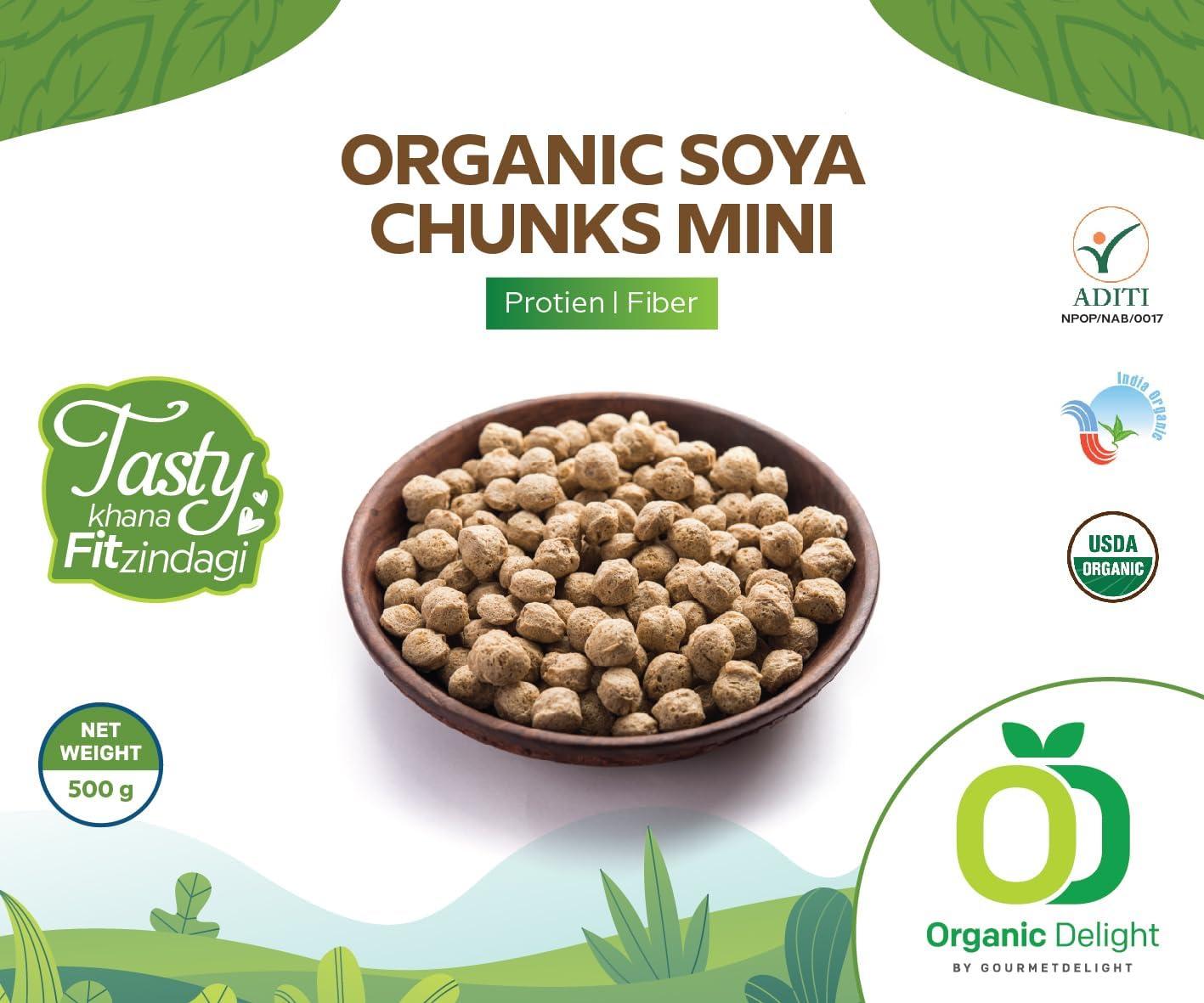 Organic Delight Organic Soya Chunks Mini 500gm By Organic Delight USDA Certified Healthy & Tasty Soya Bean Chunks With Natural High Protein Source Of Dietary High Fiber Fresh Soya Wadi 500 gm