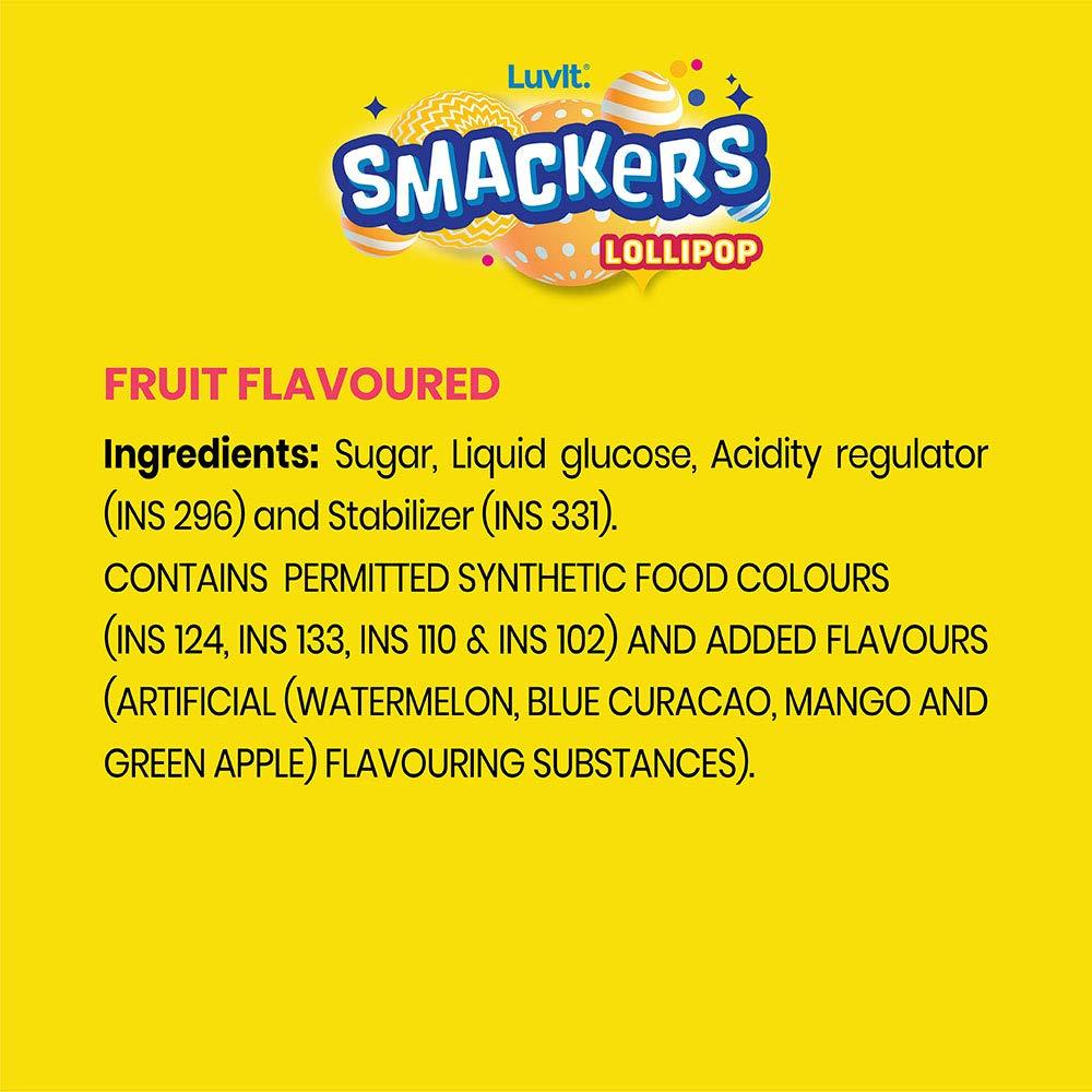 LuvIt. LuvIt. Smackers Fruit Flavoured Lollipops | Surprise Toy For Kids | Big Stick Lollipops | Pack Of 6-96G Each, 576 Grams