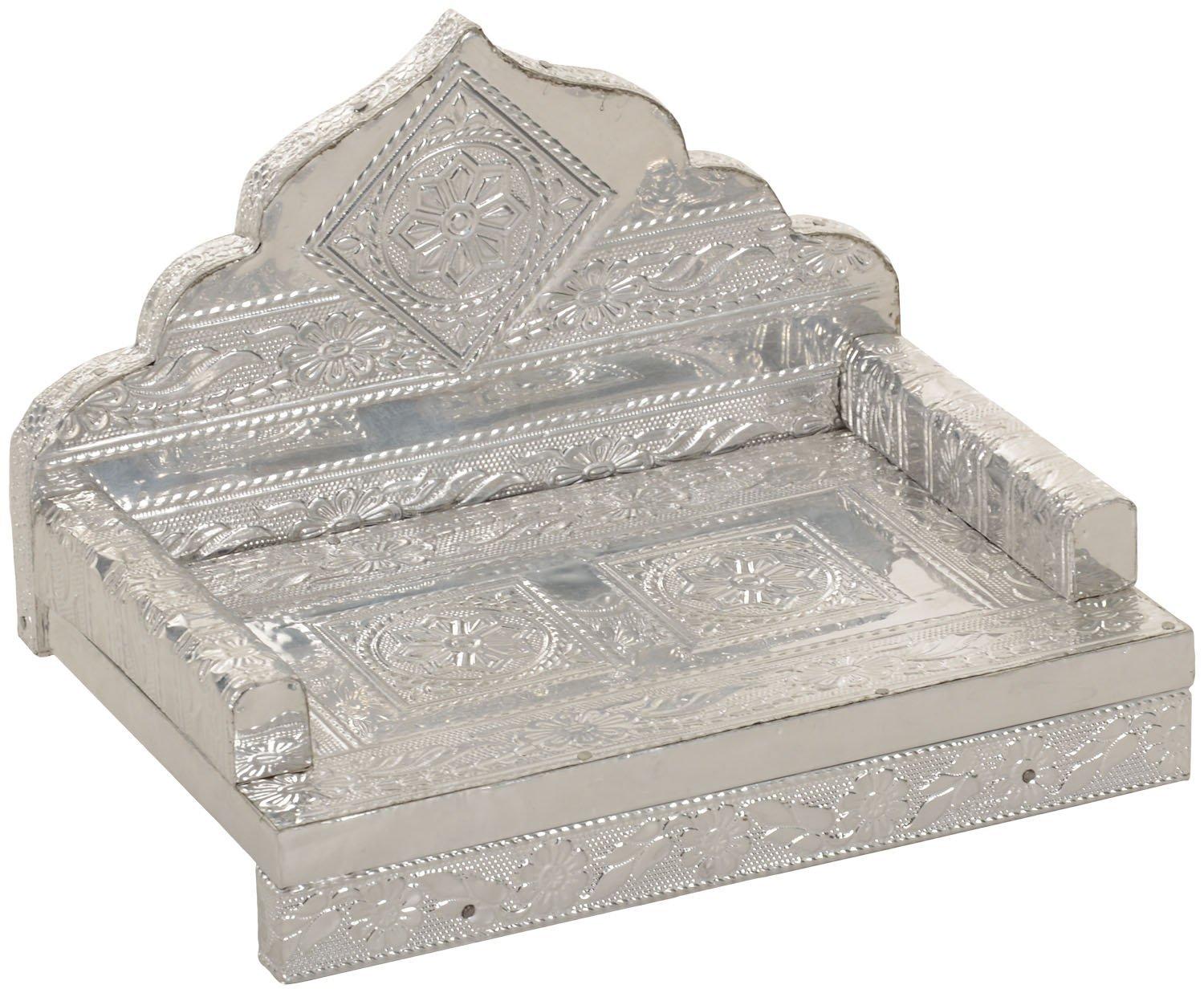 Shiv Shiv Simhasanam Silver-Plated Multi-Ply Pooja Mandir (Silver , 6 x 4)