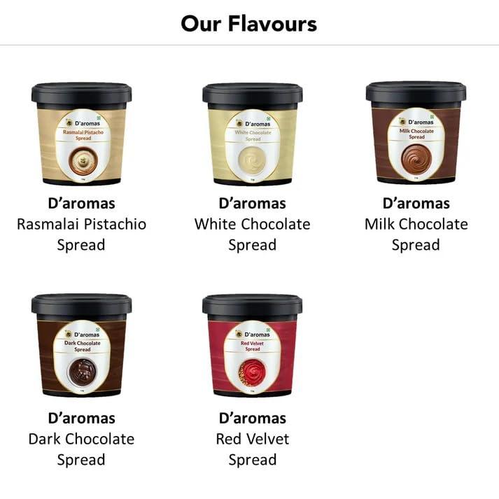 D\'aromas D\'aromas Cookies & Cream Spread, 4kg, Healthy Breakfast Bread Spread, 100% Vegetarian, Top It On Fresh Fruits, Dessert, Milkshake, Bread & Waffles With All Natural Ganache (Each 1kg) (Pack Of 4)