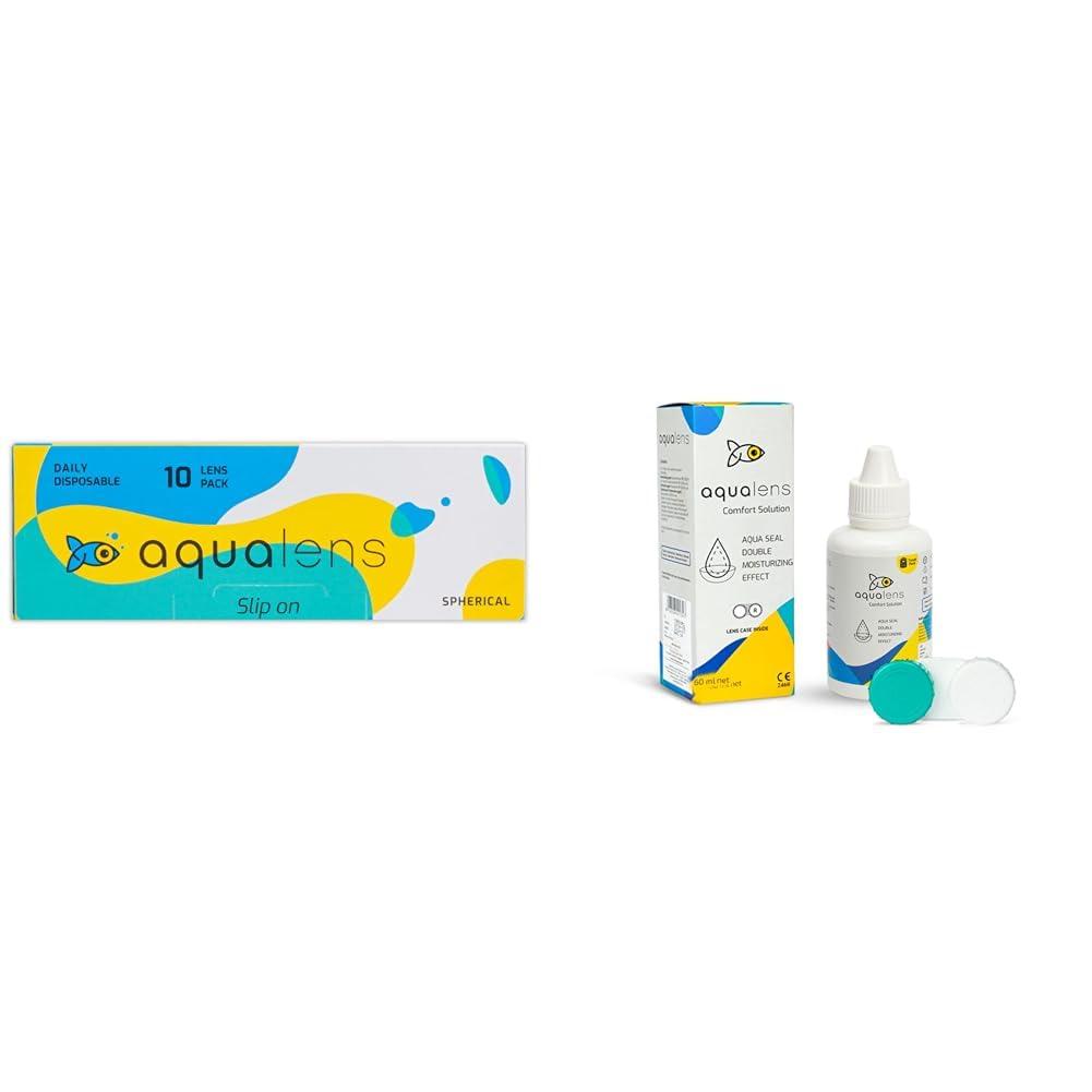 AQUALENS CONTACT LENSES Aqualens Daily Disposable Contact Lenses - (10 Lens/Box) (-4.00) & Aqualens Comfort Contact Lens Solution 60ML - Pack of 1 (Lens Cases Free) COMBO