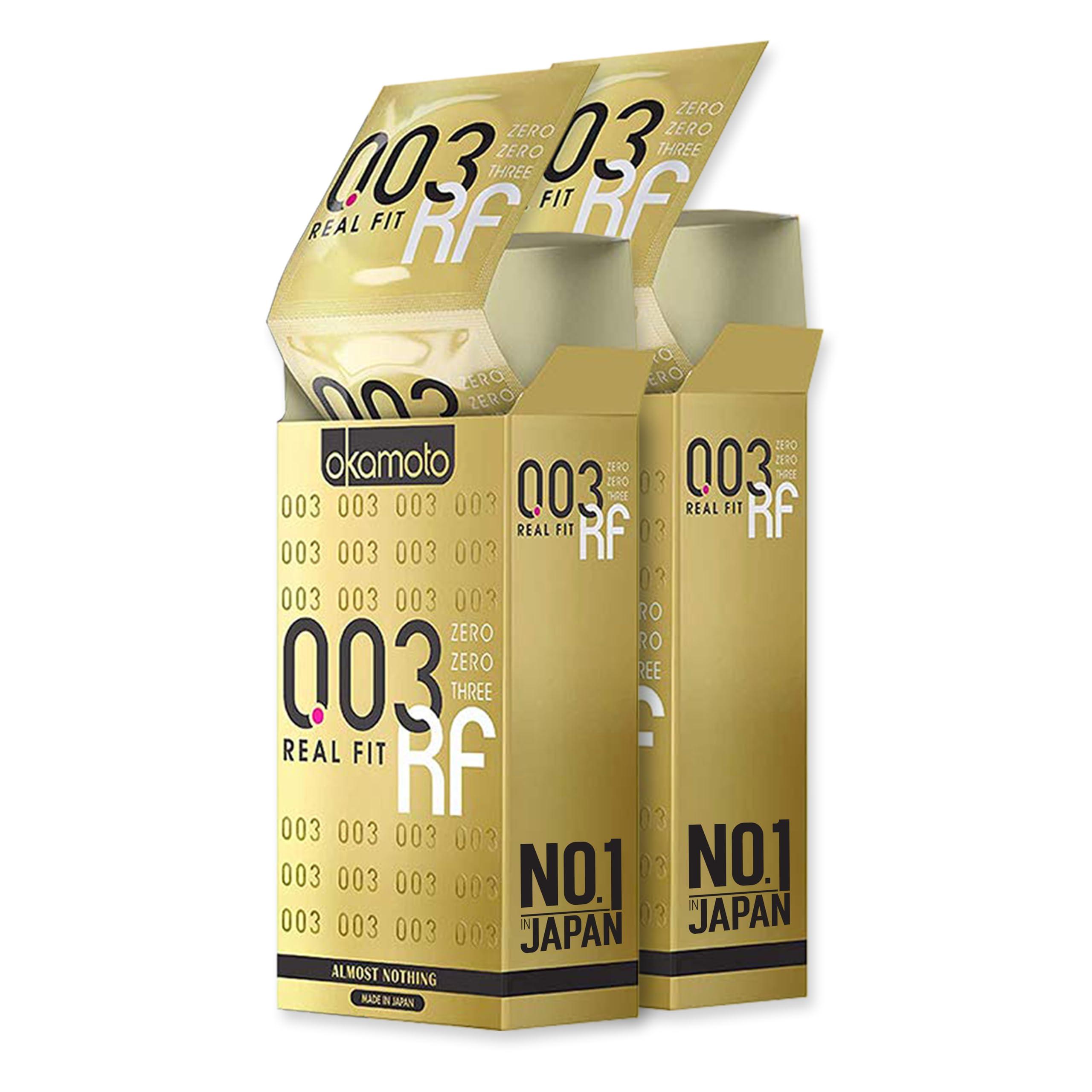 OKAMOTO Okamoto Condom | Ultra Thin Condoms for Men | Thinnest Premium Snug Fit Condoms | Made In Japan | 0.03 mm thin | 003 Realfit (Pack of 2)