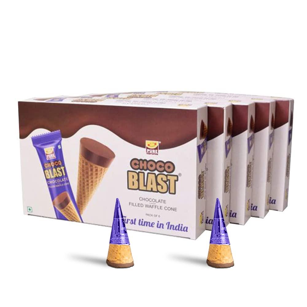 Pure Temptation Pure Temptation ChocoBlast® Premium Delicious Chocolate Flavoured Choco Fills Waffle Cones - Chocolate Gift Box - Pack of 5 (Each box contains 6 Pcs)