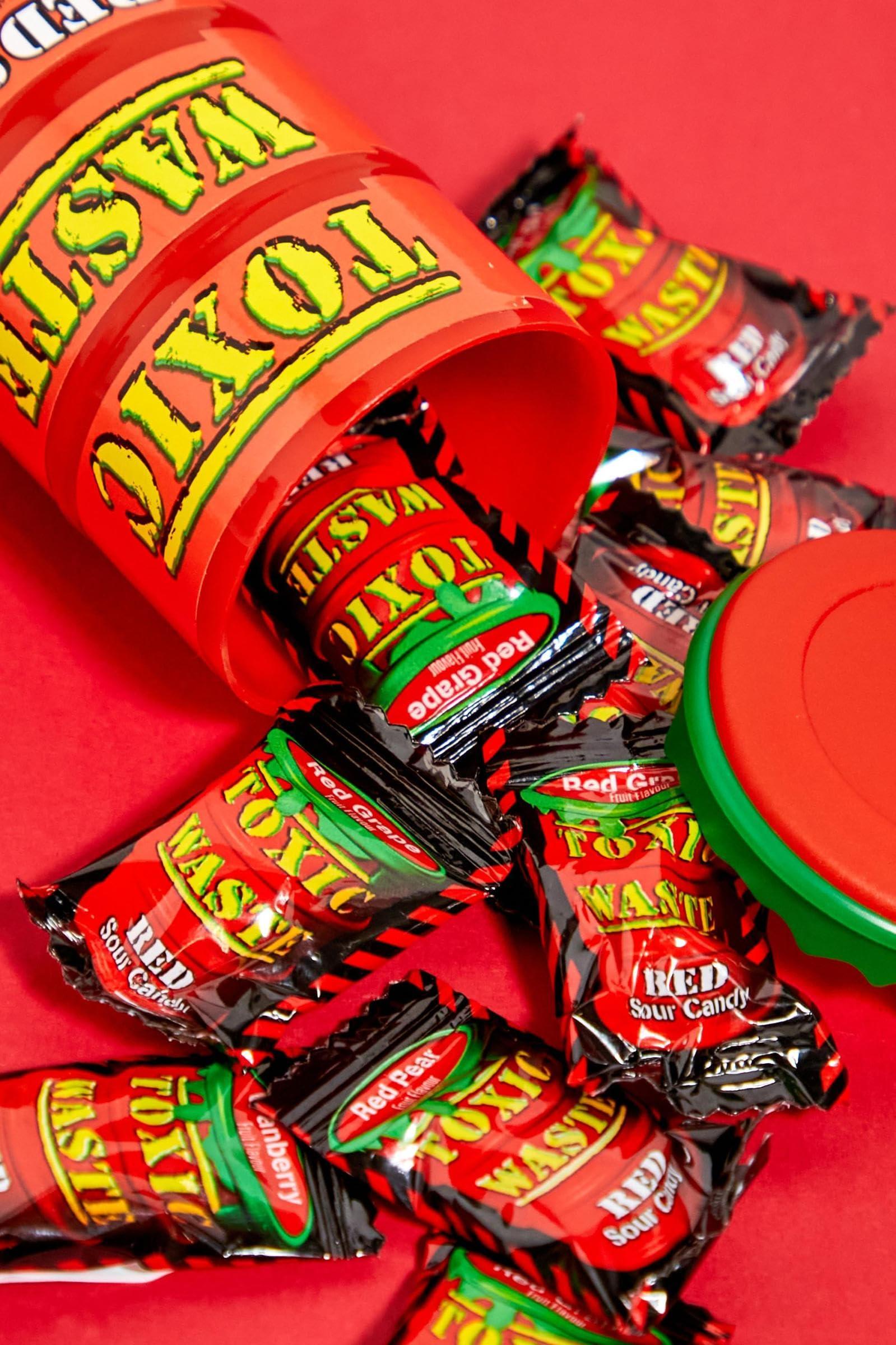 Toxic Waste Toxic Waste Red Sour Candy Assortment Of Cranberry, Strawberry, Raspberry, Red Pear, & Red Grape Flavour Sour Hard Boiled Sweets 42g (UK) (Imported)