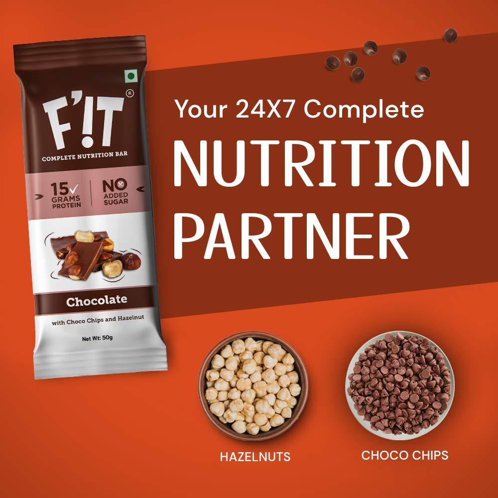 F\'!T FIT Nutrition - 15g Whey Protein Bar, No Added Sugar | All Natural & Gluten-Free Protein Snacks - Chocolate with Hazelnut - Pack of 4 (50gX4) - 200g)