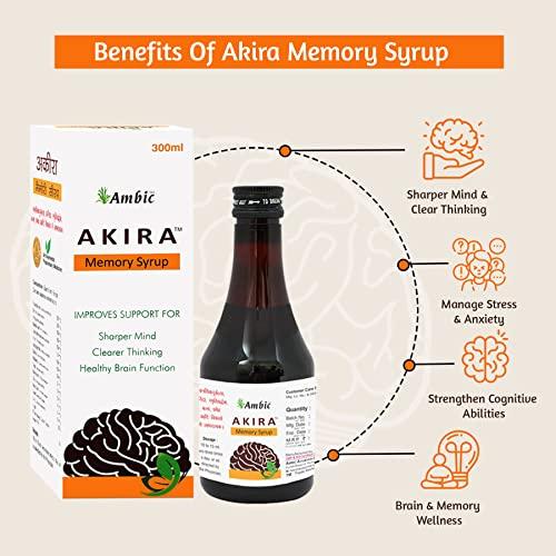 Ambic Ambic Akira Memory Wellness Syrup for Brain Health and Better Concentration I Brain Support Supplement for Memory Booster & Focus I Ayurvedic Brain Tonic - 300ML