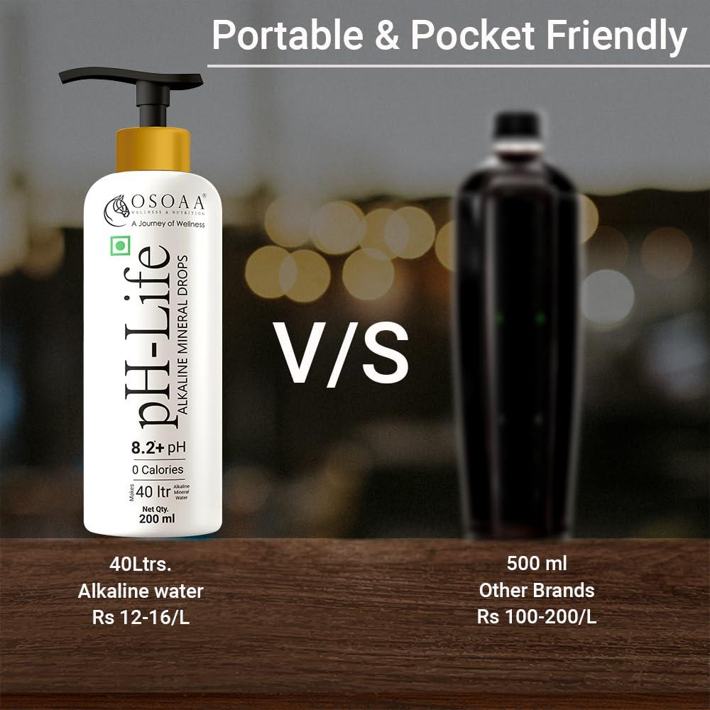 OSOAA OSOAA Ph-Life Vegetarian Alkaline Mineral Water Drops (200Ml)|Makes 40L Alkaline Water|8.2+ Ph Booster Drops For Ro Water|14 Minerals,0 Calorie|Drinking Water Enhancer Liquid