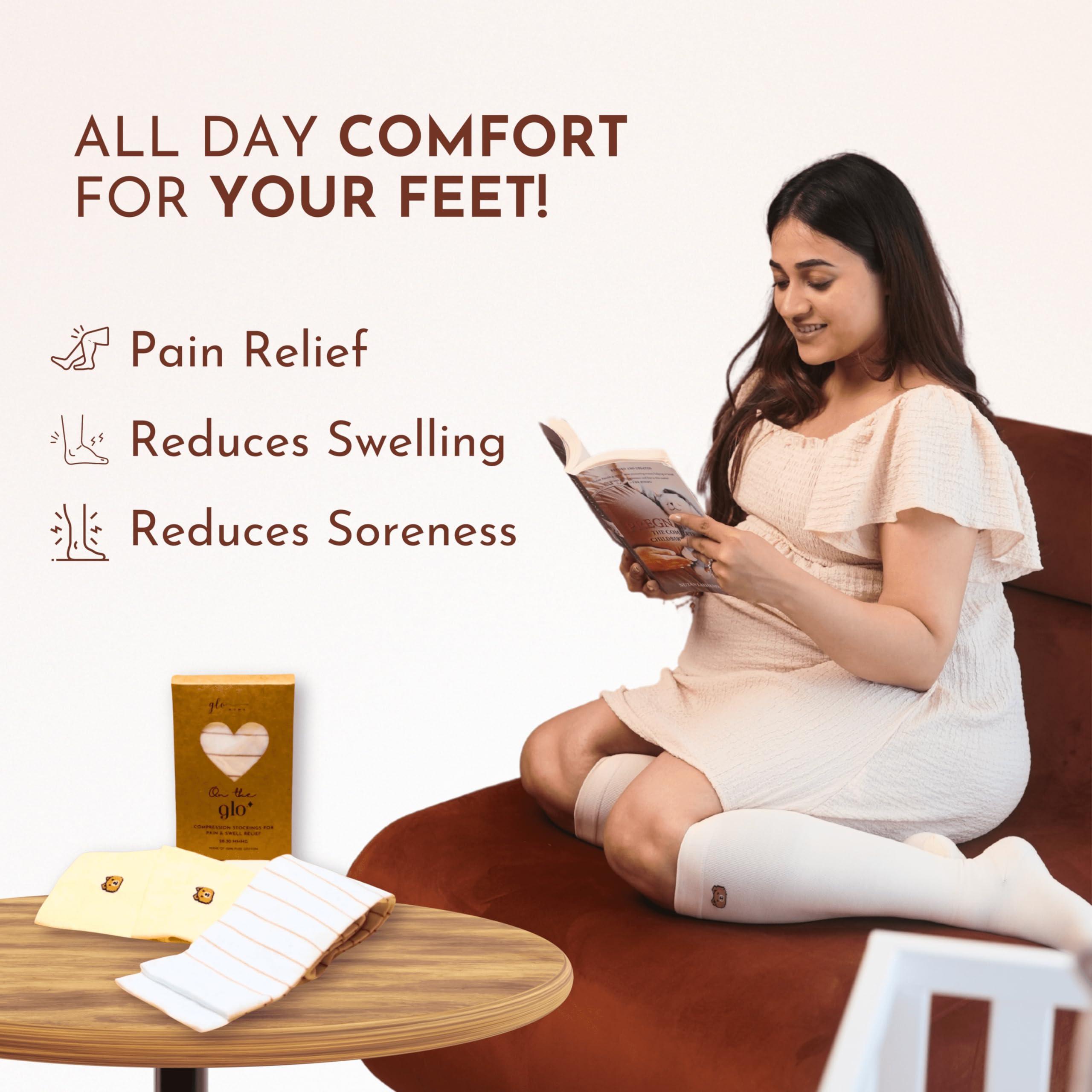 GLOMAMA GLOMAMA Compression Stockings for Pregnant women(Below knee) | Medical compression socks 20-30 mmhg with Firm Support | Pain Relief, Shin Splints & Swelling | Varicose veins | Maternity | Pregnancy