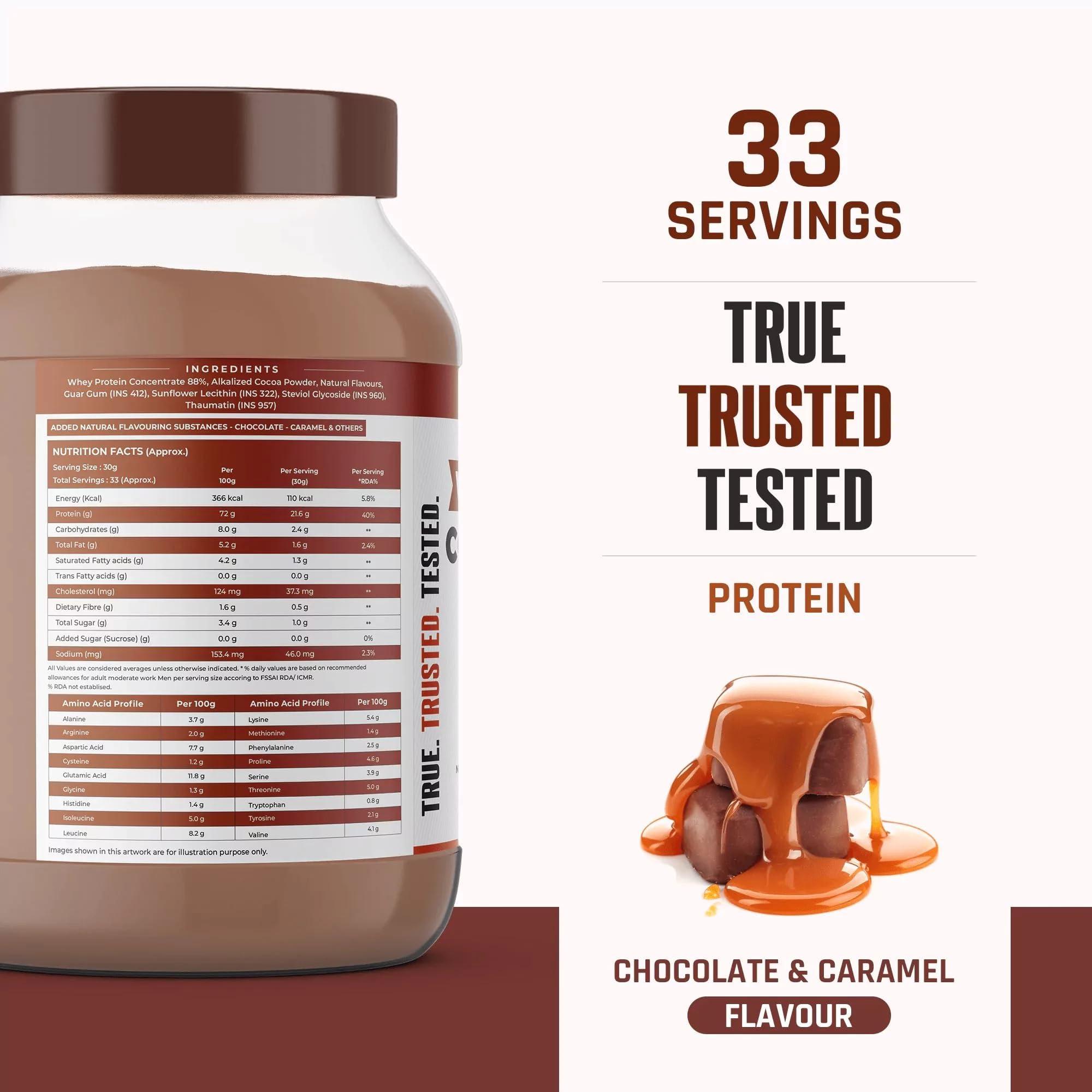 NATURALTEIN NATURALTEIN Natural Whey Protein Concentrate Chocolate Caramel - 1 kg (Naturally flavored, Non GMO, No Artificial Sweeteners)