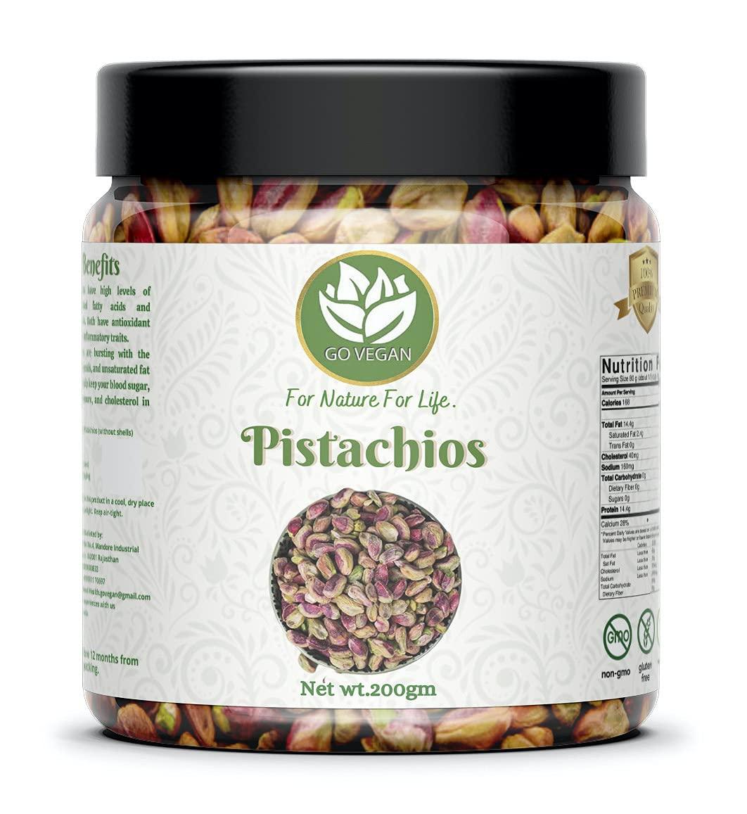 Go Vegan Go Vegan Pista Without Shell - 250g | Grade - Jambo Size, Pistachios Kernels Dry Fruits [Jar Pack]