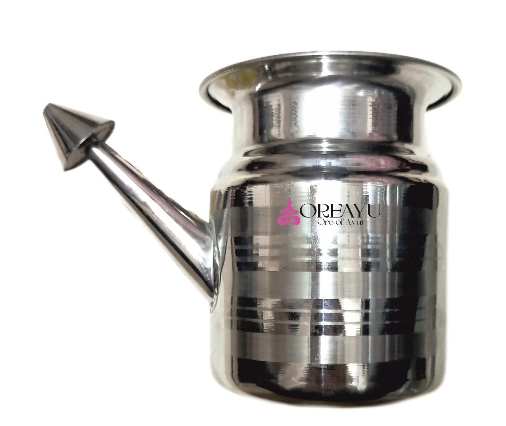 OREAYU OREAYU Big Size Stainless Steel Ayurvedic Jala Neti Pot for Sinus Congestion Sinus, Nose Irrigation and Cleaning (600 ml)