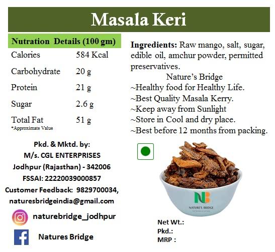 NATURE'S BRIDGE Nature's Bridge Masala Keri | Spicy Tangy Raw Mango | Kachhi Kerry | 100% Natural - 900 Gm