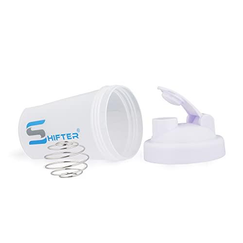 SHIFTER COMPACT GYM SHAKER BOTTLE PROTEIN SHAKER 400 ML FOR PREWORKOUT POST AND INTRA WORKOUT BPA FREE LEAKPROOF SIPPER (WHITE)