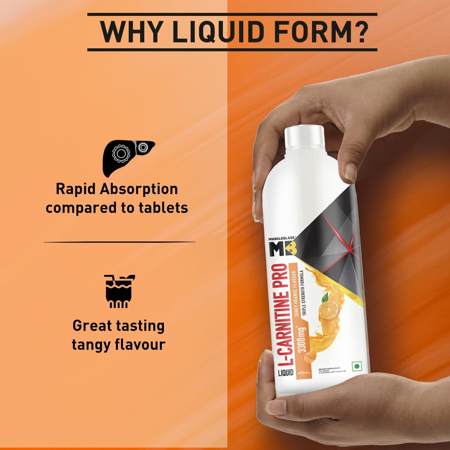 MuscleBlaze MuscleBlaze Liquid L-Carnitine PRO (Tangy Orange, 450ml) | Triple Strength Formula | 3300mg L- Carnitine
