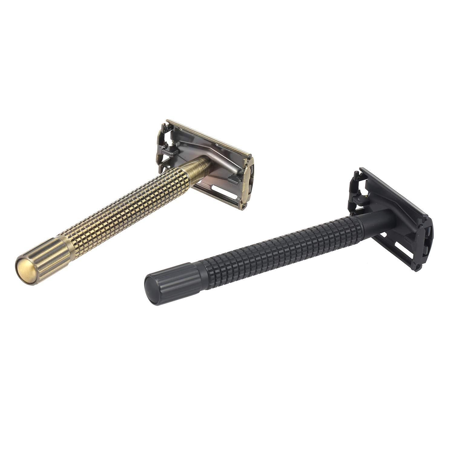 Layfuz Metal Double-Edged Shaving Razor Safety Beard Razor Manual Mustache Removal Traditional Shaving Tool for Hotel Home Travel