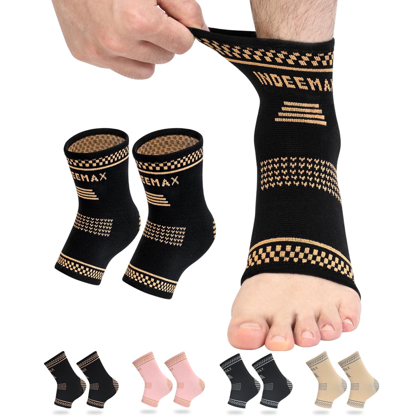 INDEEMAX INDEEMAX Ankle Brace for Men and Women, Copper Infused Ankle Compression Sleeve Ankle Support Brace for Sprained Ankle, Plantar Fasciitis, Running, Foot Pain Relief, Achilles Tendonitis (XL)