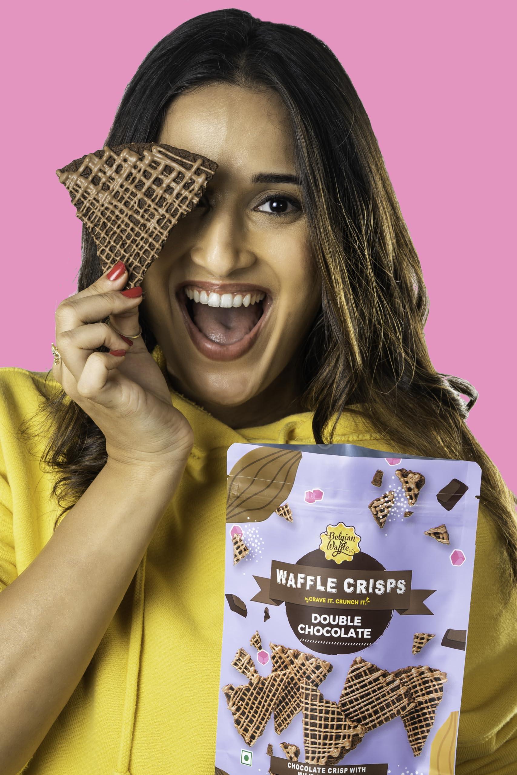 The Belgian Waffle Co The Belgian Waffle Co - Double Choco Waffle Crisps, Thin, Crunchy, Eggless, Baked Not Fried, Healthy Snacks for Breakfast - 85gm Each (Pack of 2), Chocolate