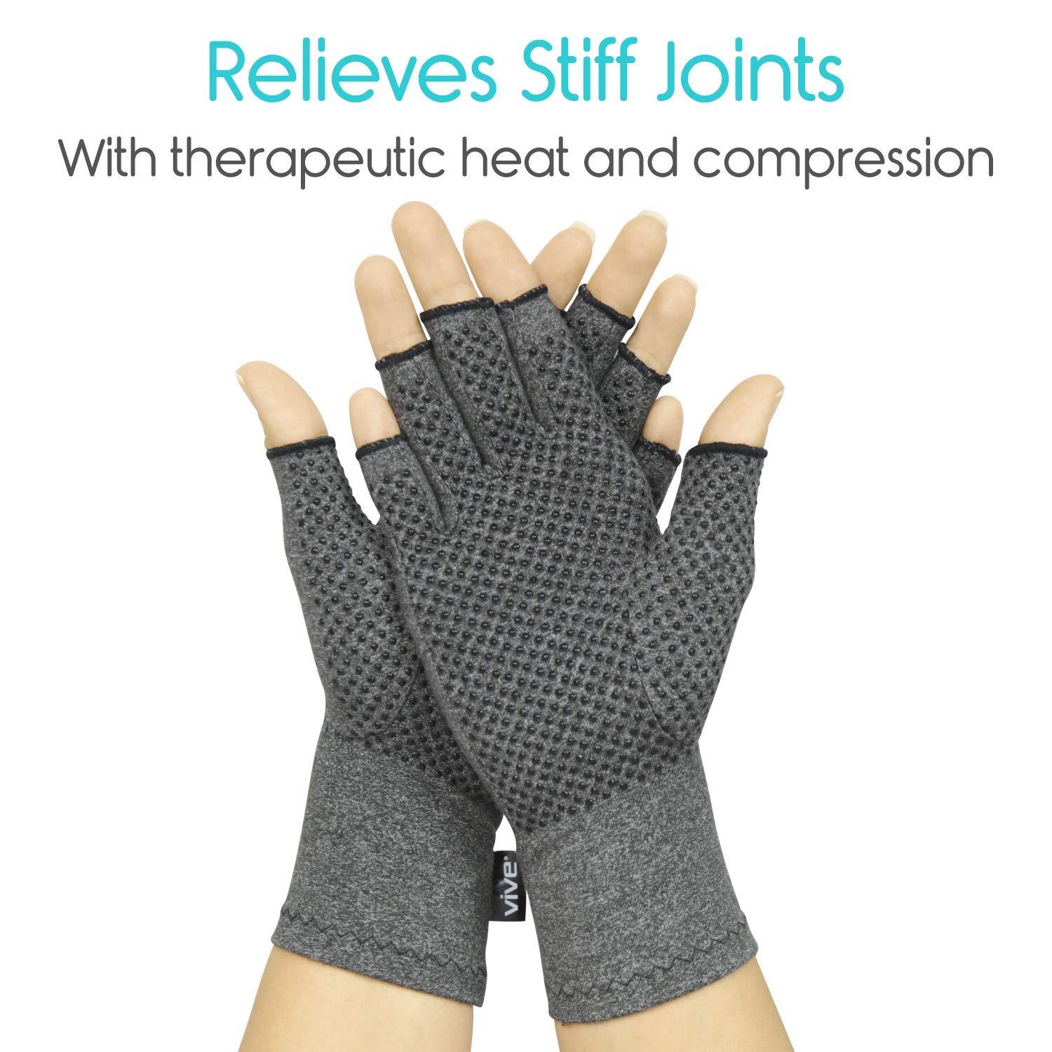 Vive Arthritis Gloves With Grips by Vive - Textured Open Finger Compression Hand Gloves for Rheumatoid and Osteoarthritis - Joint Pain Relief for Men & Women (Large)
