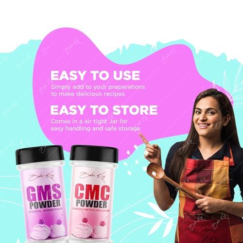 BAKE KING BAKE KING Pack of 2 GMS Powder (Glycerol Monostearate) 50gm and CMC Powder (Carboxymethyl Cellulose) 50gm | Raising Ingredient | Instant Ice Creams That Improves Texture, Softness