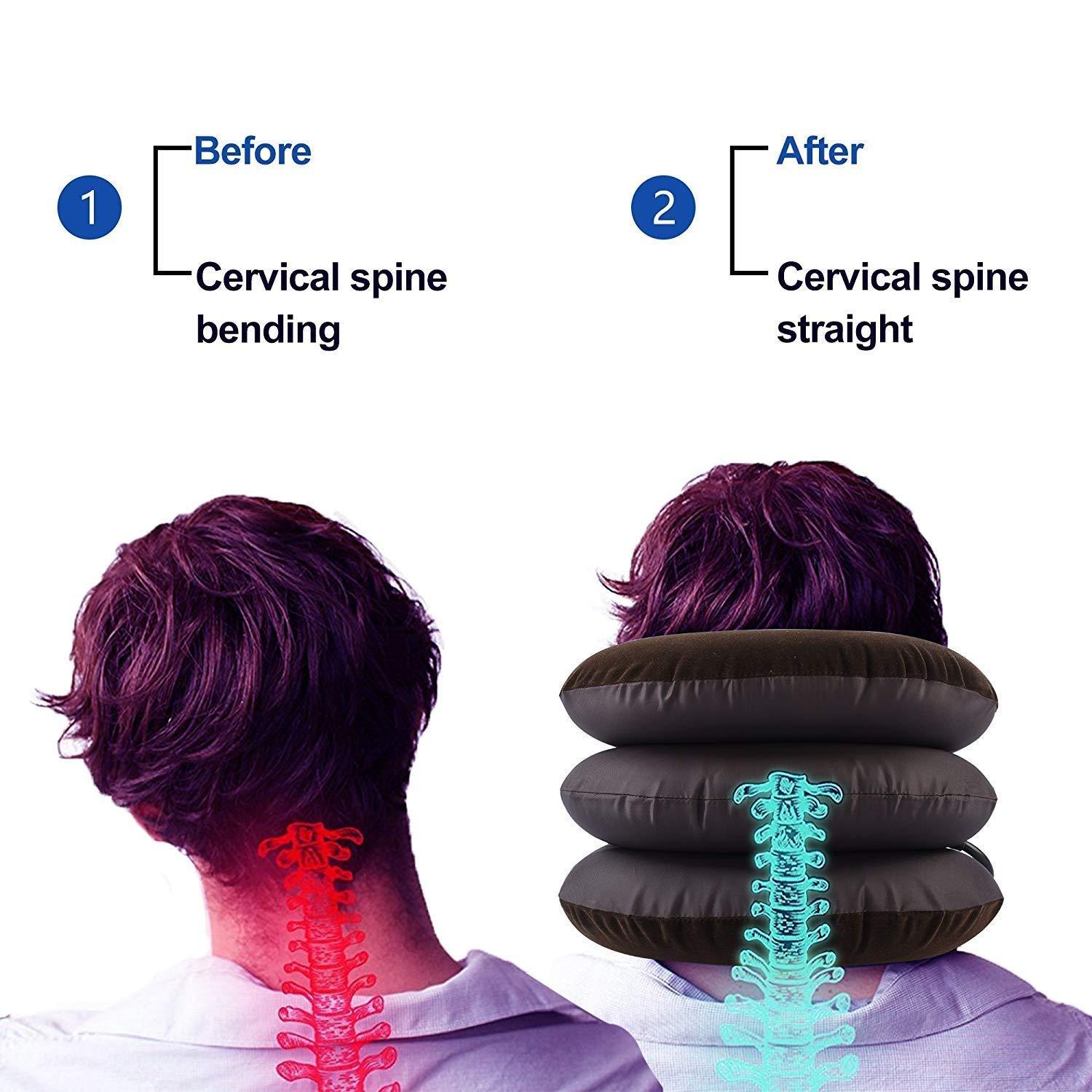 RUDRAYA RUDRAYA Nylon Extreme 3 Layer Cervical Neck Air Traction Device & Collar Brace, Inflatable & Adjustable Neck Stretcher Support, Neck Brace Pillow For Neck Pain Relief For Men & Women (Free Size)