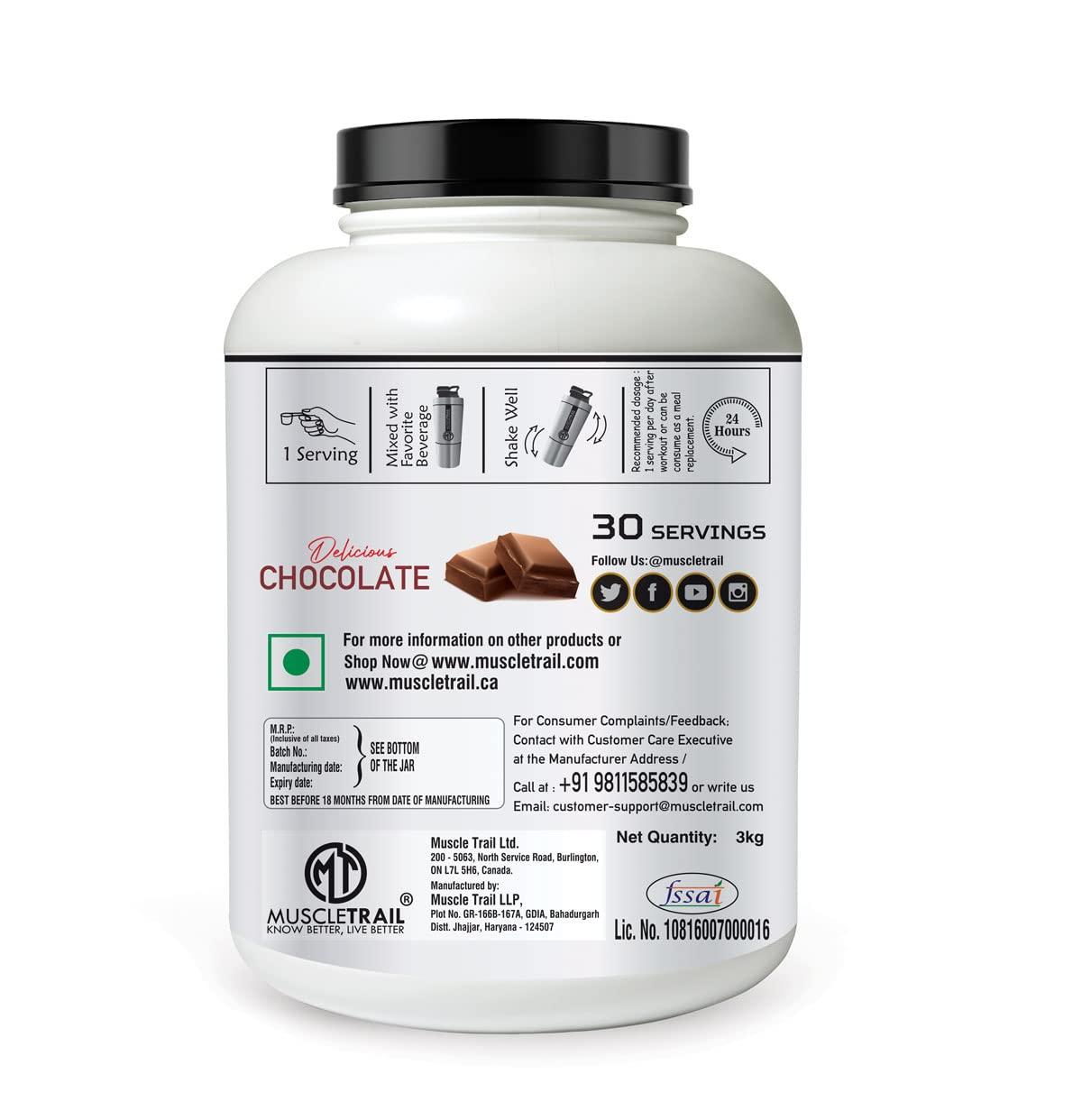 MUSCLETRAIL MuscleTrail Pro Series Weight Gainer Powder | Kaju Pista Badam (3kg) | 15g Protein, 414 Calories, 75g Carbs, High in CaloriesforWeightgain