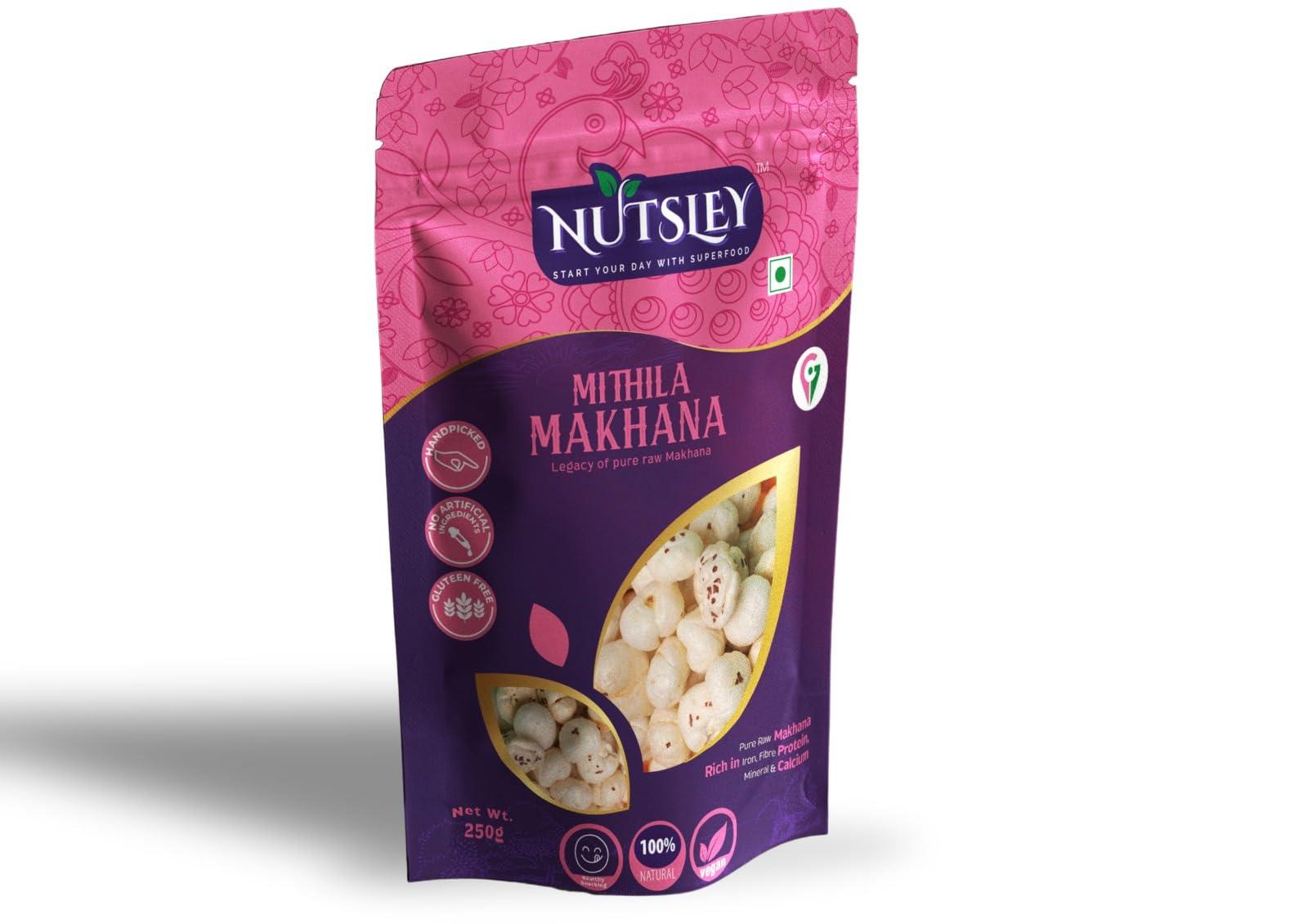 NUTSLEY START YOUR DAY WITH SUPERFOOD Nutsley Premium Mithila Makhana, Foxnuts - 250 gm (Pack Of 2)