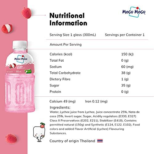 Mogu Mogu Mogu Mogu Orange and Lychee Juice 25% with NATA De Coco | Energy Booster Drink | Full of Fruit Fibres | No Added Preservatives and Colours - (Pack of 6, 300ml each)