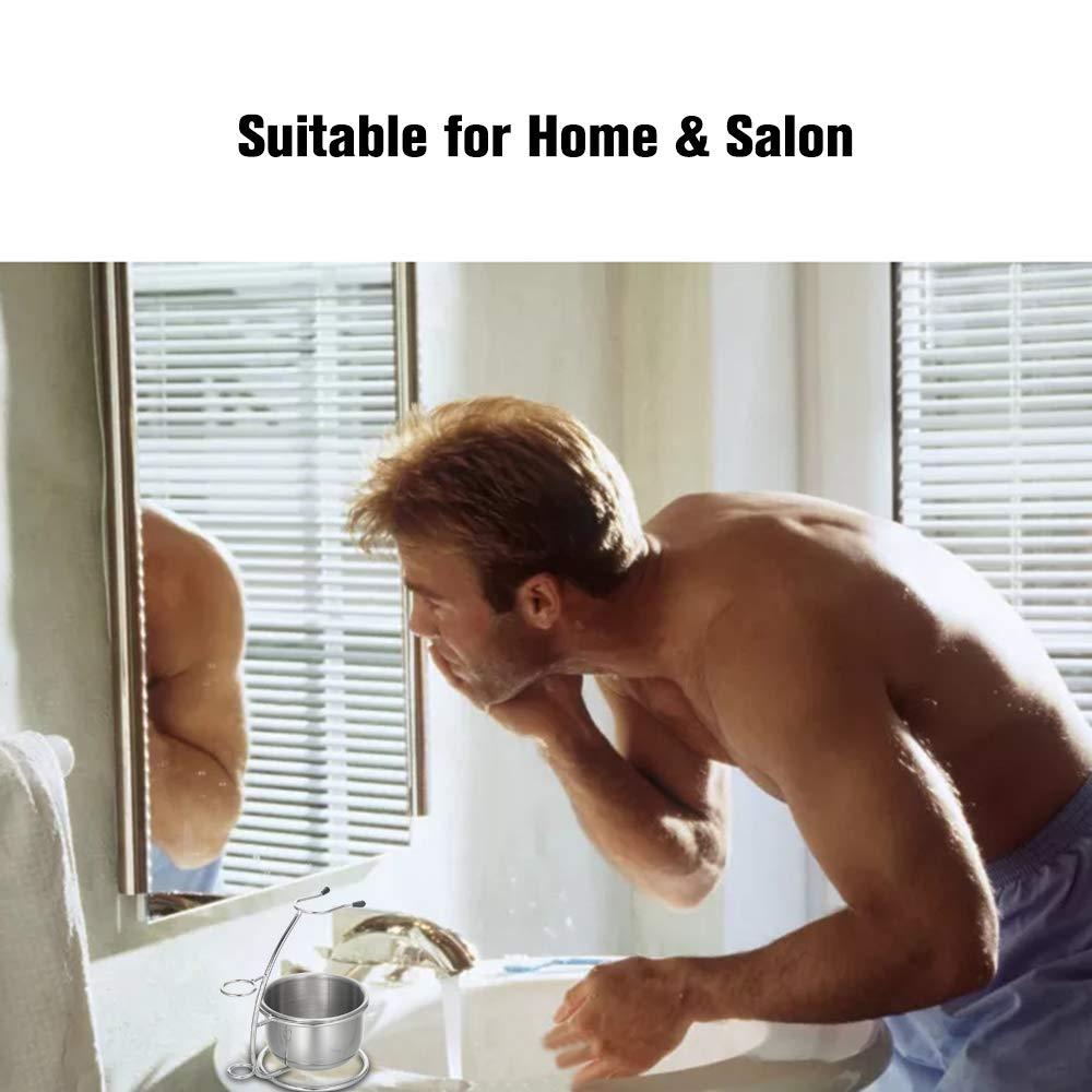 Qnotici Shaving Razor Brush Stand & Bowl Set Metal Shaving Brush Holder Soap Bowl Mug for Men Beard Removal Tools
