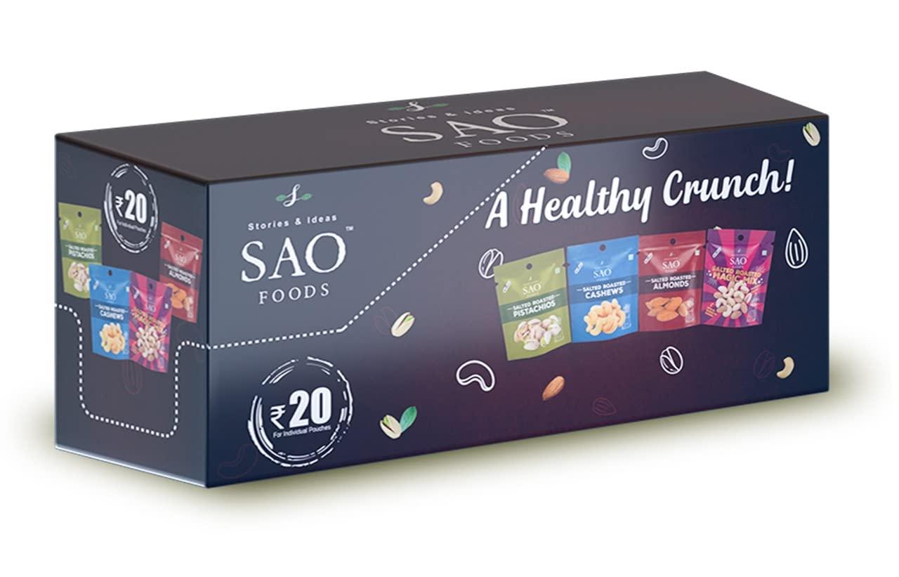 Stories & Ideas SAO Foods Stories & Ideas SAO Foods Roasted & Salted Assorted Dry Fruits Box Snacking Packs Of 12 Grm Each,Magic Mix: 8 Small Packs + Almonds: 4 Small Packs + Cashews: 4 Small Packs + Pistachios: 4 Small Packs