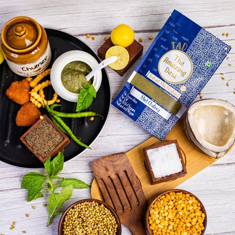 TAD - The Amazing Desi TAD -The Amazing Desi | Mint Chutney |Instant Chutney | No Preservatives |100% Natural Super Food | Oil Free | Sugar Free | 100 Grams ( Pack of 1)