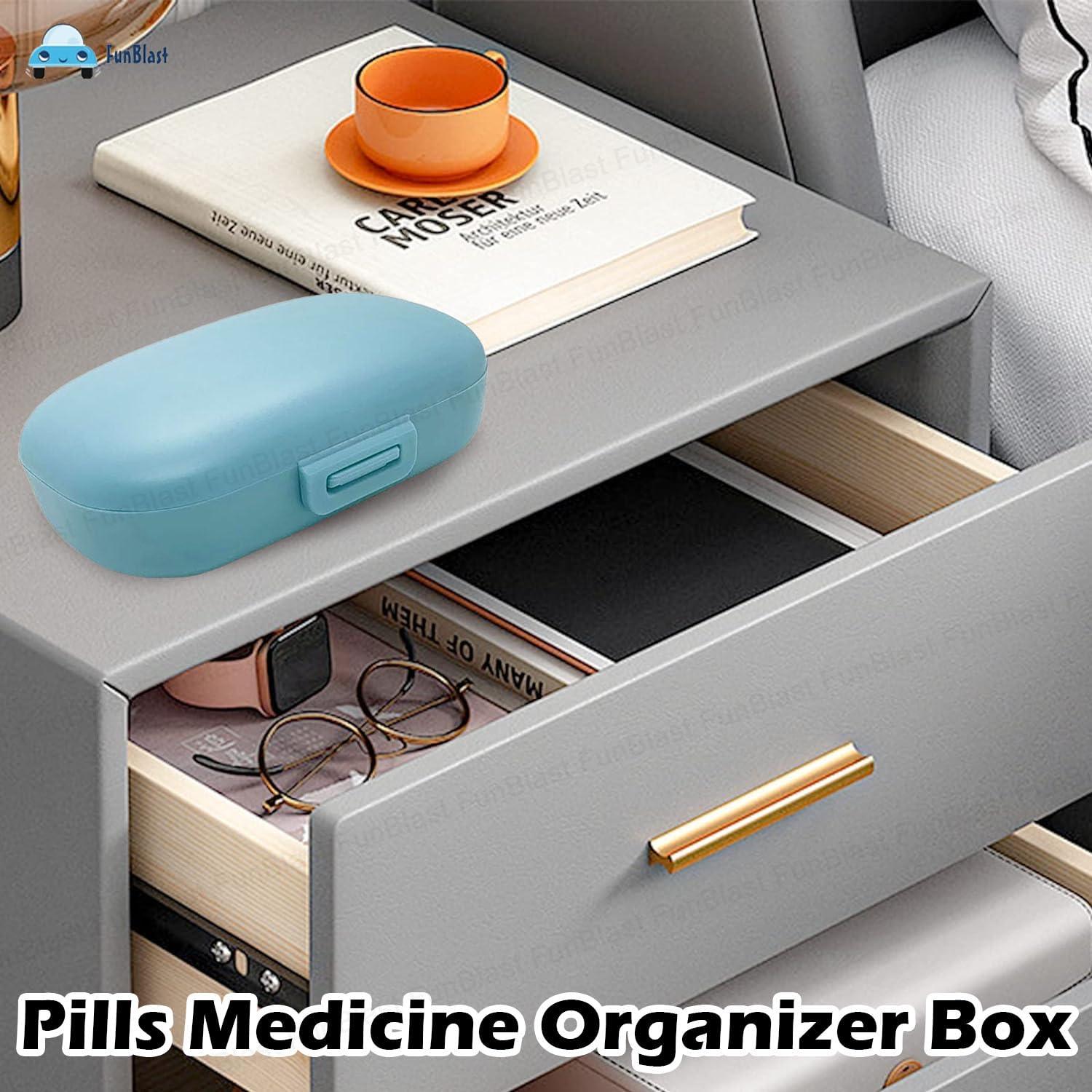 FunBlast FunBlast Pills Medicine Organizer Box - Pill Case for Travel, Medicine Organizer Box Travel, Pill Box Pocket Size, Pill Organizer with 7 Compartments, Weekly Pill Organizer Reminder Box (Blue)