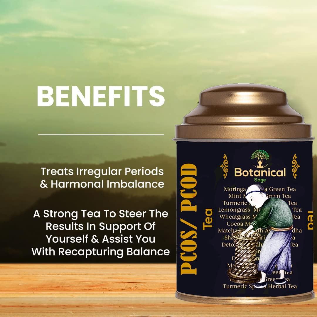 Botanical Sage Botanical Sage- PCOS & PCOD Tea 30 Pyramid Tea Bags | 30 days pack With Goodness of St John wort, Raspberry leaves, Aloevera leaves etc | Helps with facial hair & acne due to hormonal imbalance