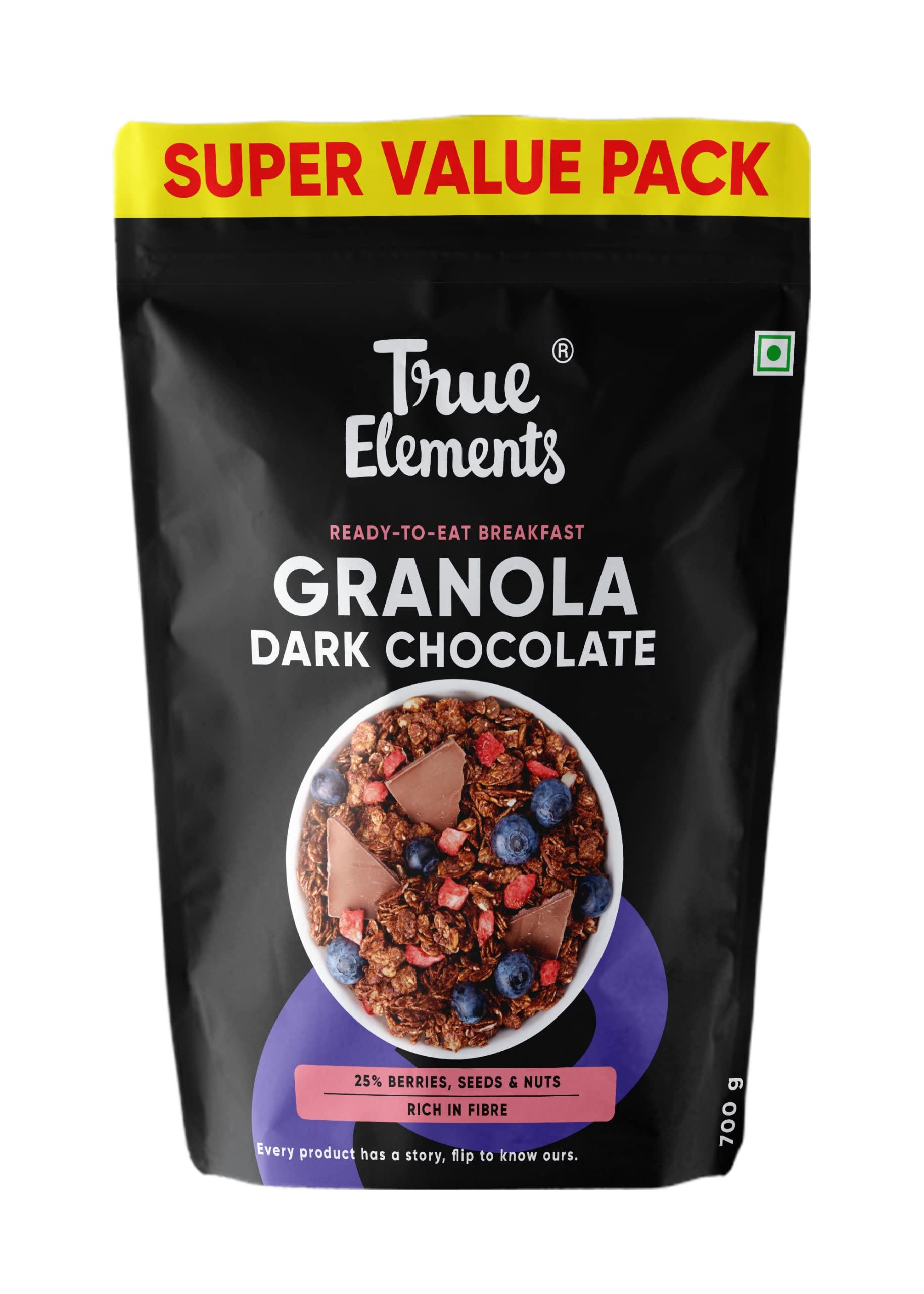 True Elements True Elements Dark Chocolate Granola 700g - High Fiber Granola | 100% Natural Dark Chocolate | Wholegrain Cereal for Breakfast