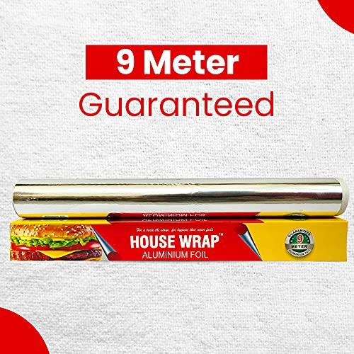 House wrap House Wrap Aluminium Foil 70g (40+30g) for Food Packing, Cooking, Baking - Aluminium Foil 9 Meter Net Guaranteed 11 Microns in Thickness for Keeping Food Warm (Pack of 1)