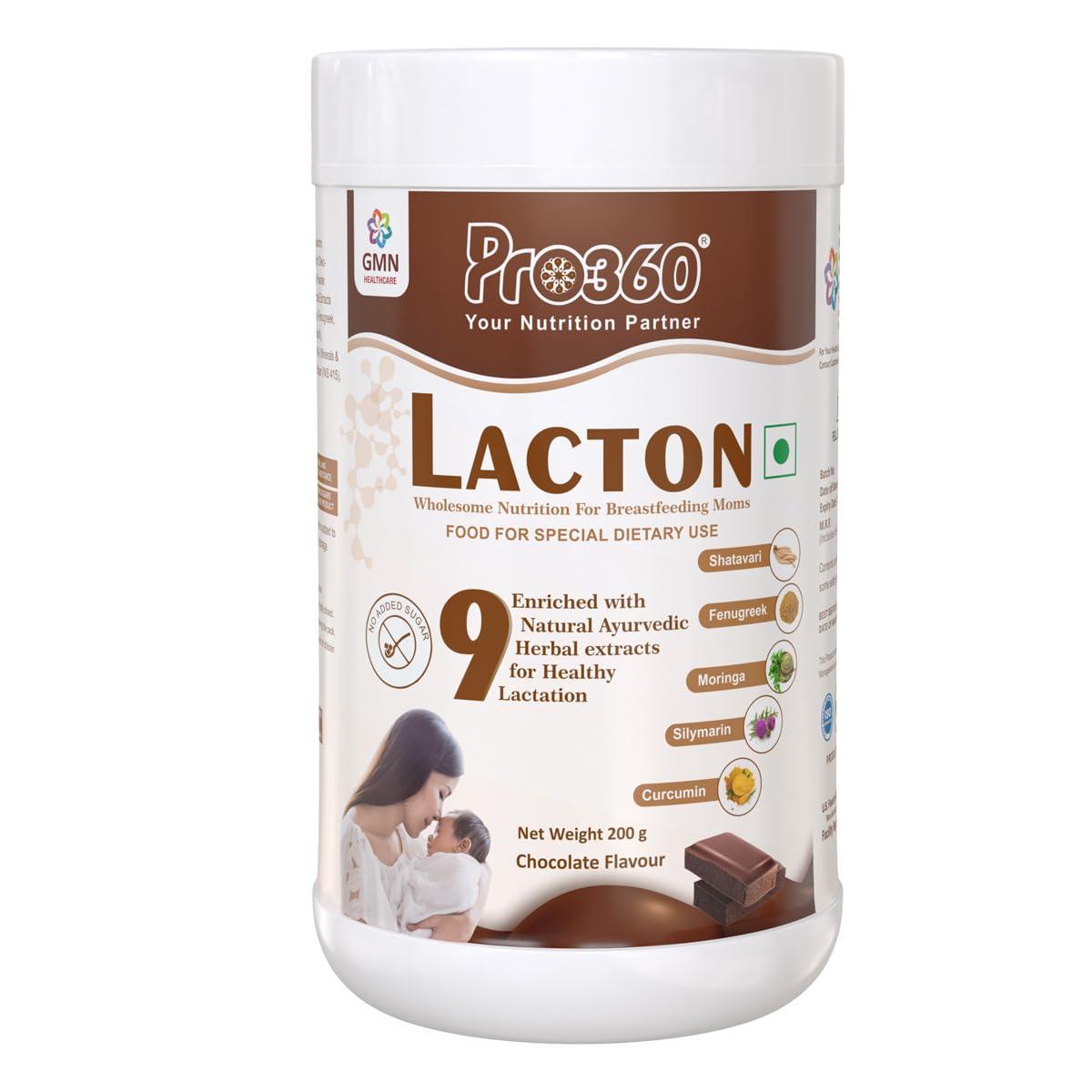 PRO360 Pro360 Lacton Protein Powder for Breastfeeding, Lactating Women - Lactation Support Supplement for Mother with Herbal Extracts - Helps to Increase Breast Milk Supply - Chocolate Flavor, 200g