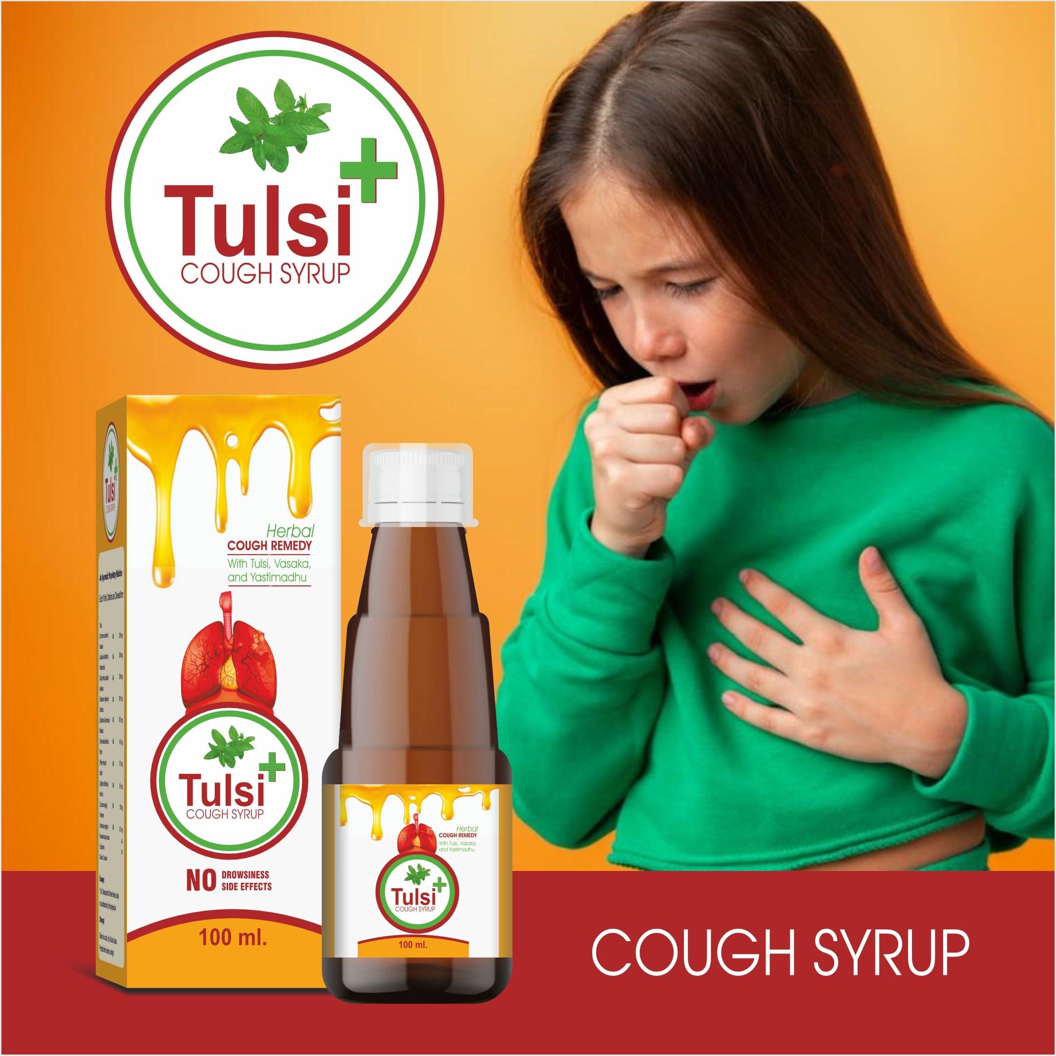 LEMFORD BIOTECH Tulsi Plus Herbal Cough Syrup, 100ml, Relieves Throat Congestion, Dry Cough & Irritation, Pack of 4