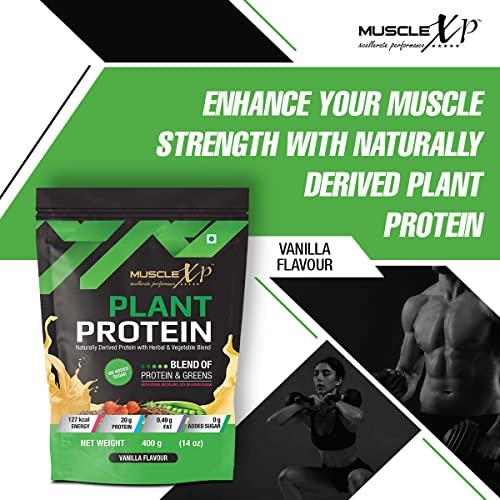 MuscleXP MuscleXP Plant Protein - Natural Protein Powder with Pea Protein, Herbal and Vegetable Blend, Vanilla Flavour, 400gm Pouch x Pack Of 2