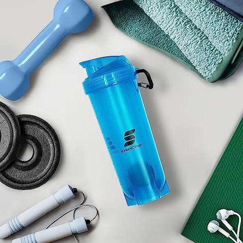 Amazon Brand - Symactive Amazon Brand - Symactive Leakproof Unbreakable Gym Protein Shaker Bottle with Rounded Bottom, Blender Ball & Hook, BPA-Free (Color: Blue, 700 ml),Plastic
