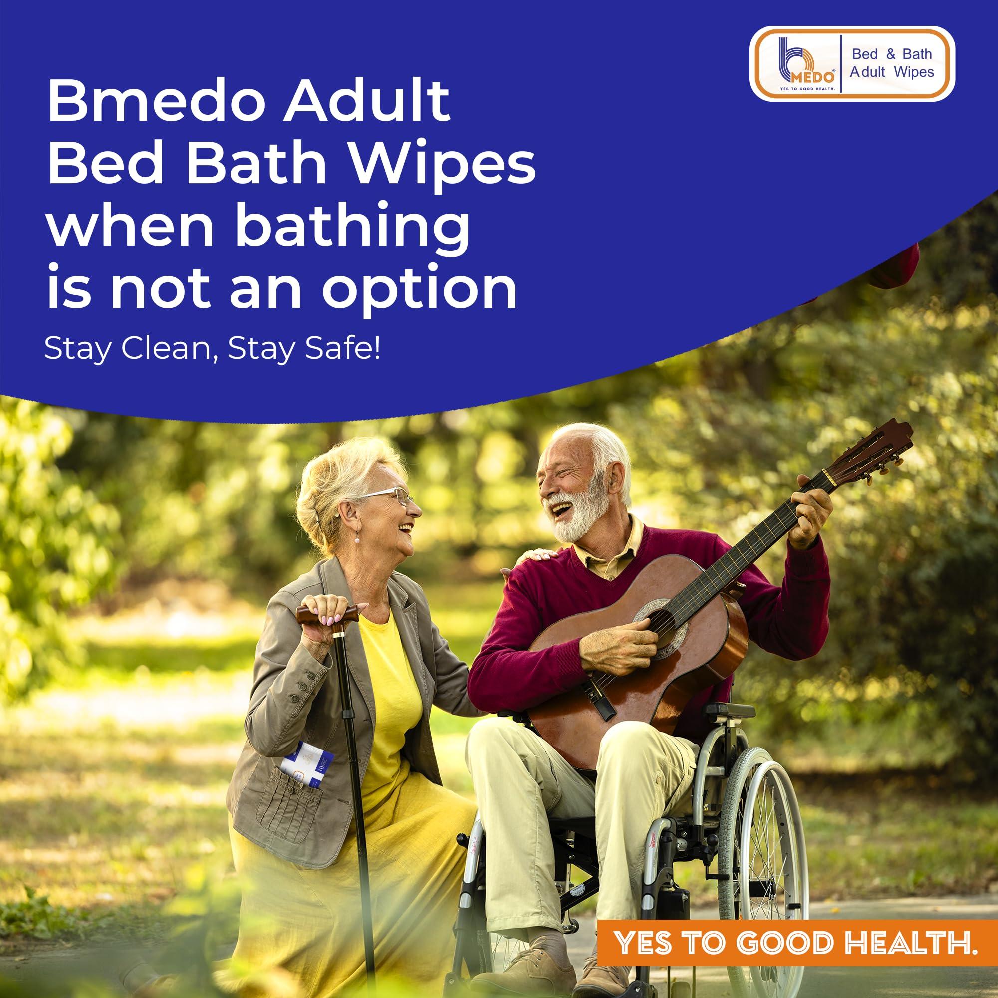 BMEDO Bmedo Bed Bath Wipes, Adult Wet Wipes, Adult Bath Wipes, Anti Bacterial, Ready To Use Cleansing Towels, Refreshing Sponge Bath Towel, For Men & Women | Travelling Wipes | Pure Water Soft Moisturizing Wet Wipes With Lid (40 Count (Pack Of 4))